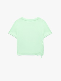 Modal Karışımlı Büzgü Detaylı Kısa Kollu Bisiklet Yaka Crop Tişört