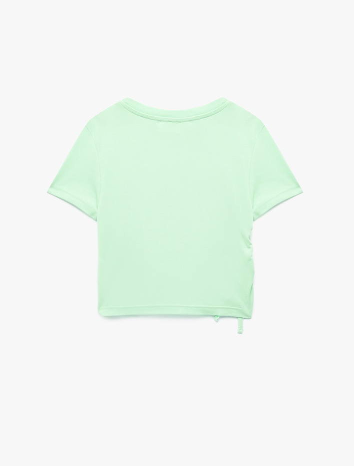 Kız Çocuk Modal Karışımlı Büzgü Detaylı Kısa Kollu Bisiklet Yaka Crop Tişört