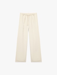 Viskon Karışımlı Beli Bağcıklı Cepli Geniş Paça Pantolon