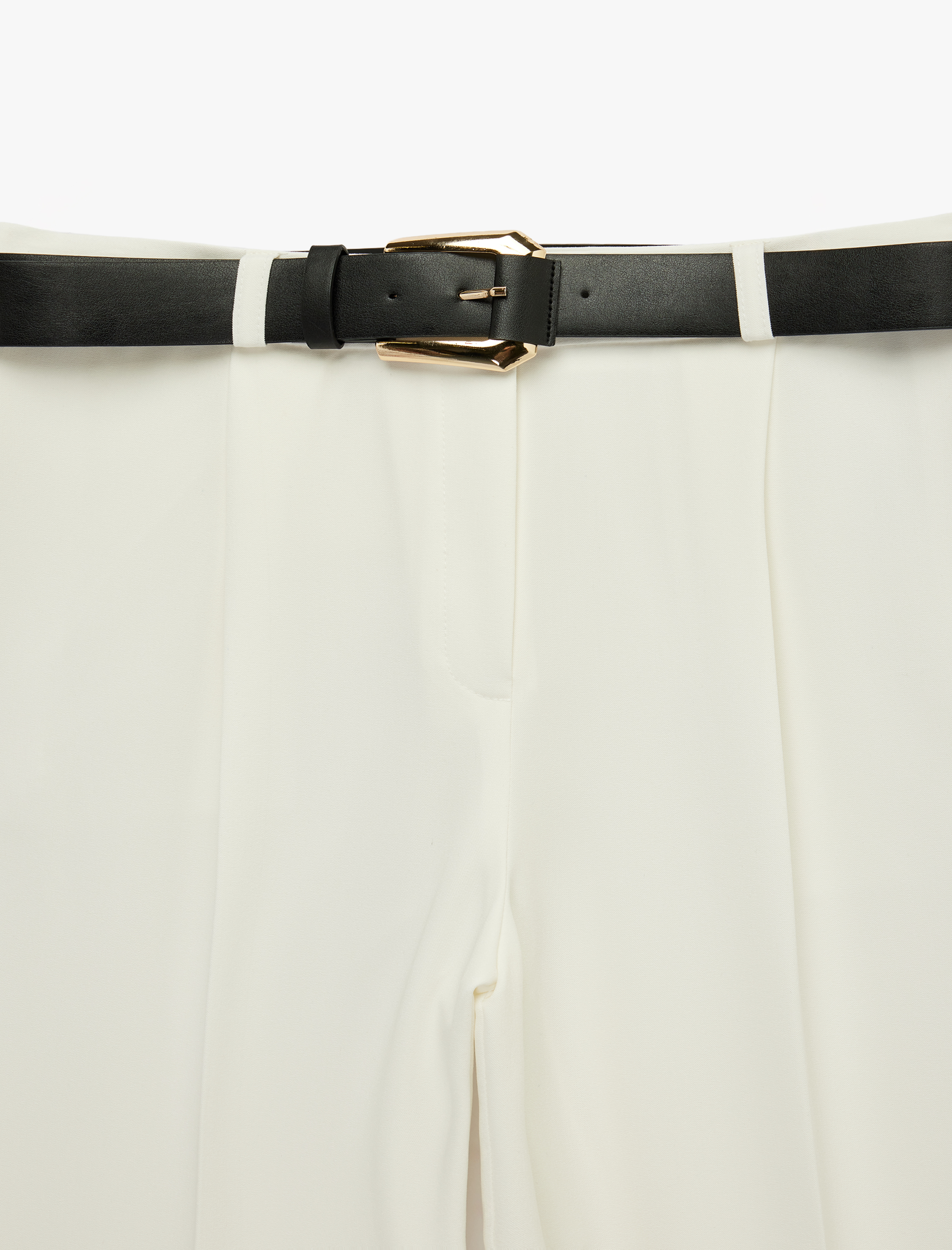   Cepli Viskon Karışımlı Kemer Detaylı Geniş Paça Pantolon