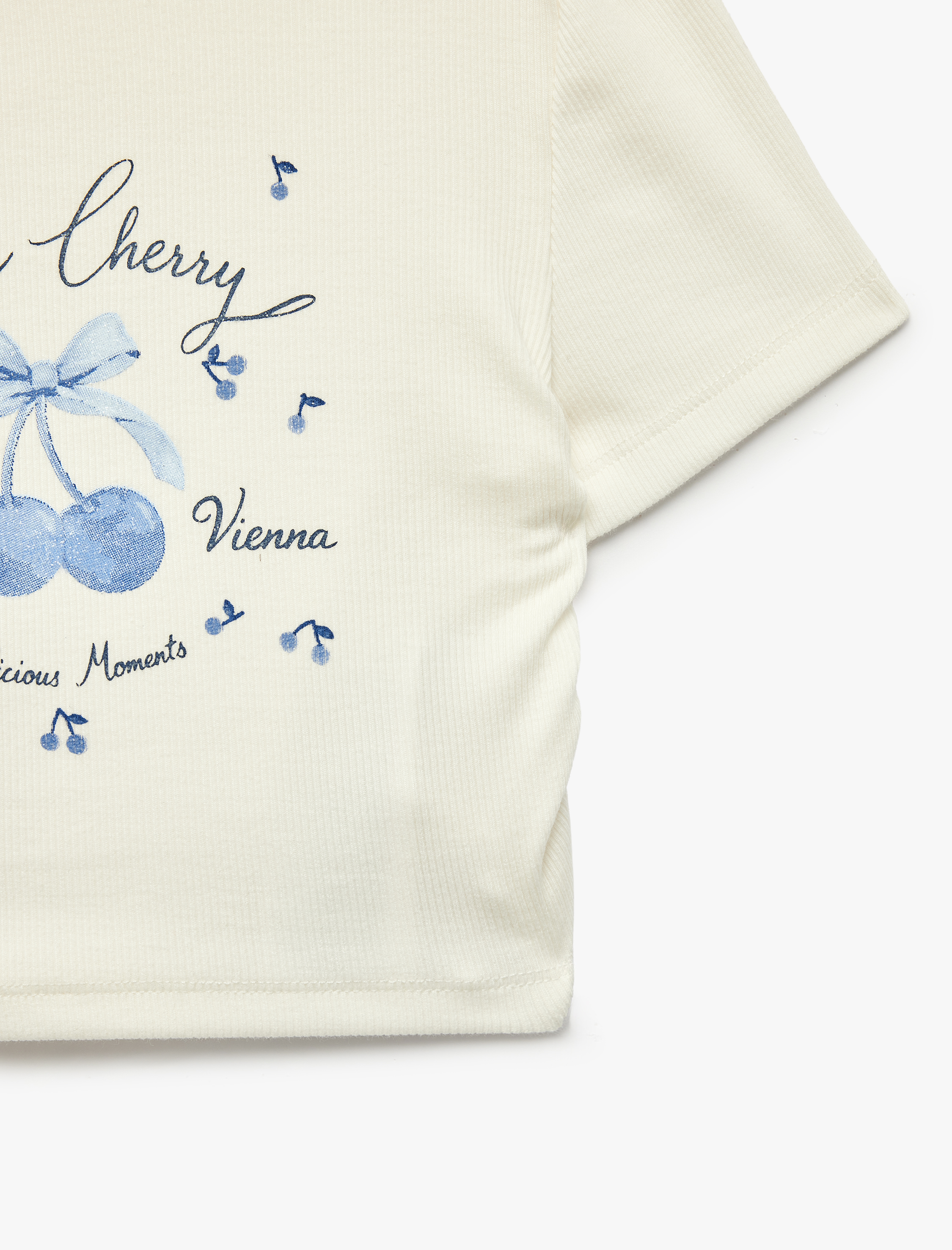  Kız Çocuk Pamuklu Kısa Kollu Bisiklet Yaka Kiraz Baskılı Tişört