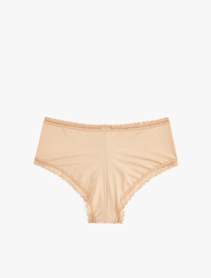  Rahat Kalıp Dantel Detaylı Yüksek Bel Hipster Külot