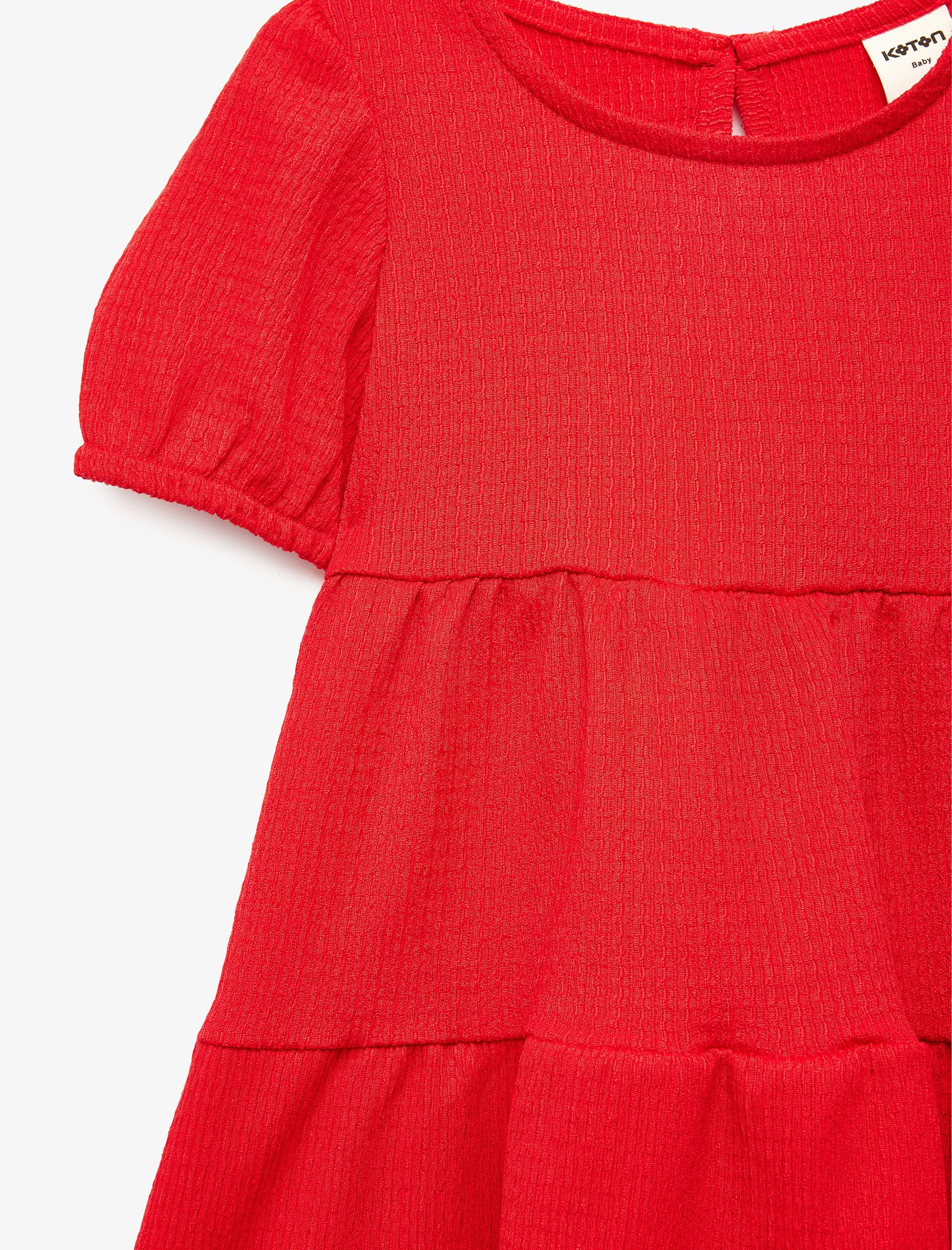  Kız Bebek Bisiklet Yaka Kat Detaylı Balon Kollu Elbise