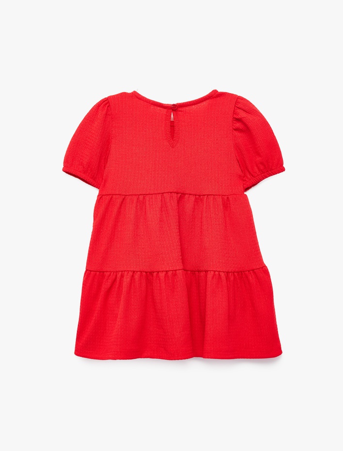 Kız Bebek Bisiklet Yaka Kat Detaylı Balon Kollu Elbise