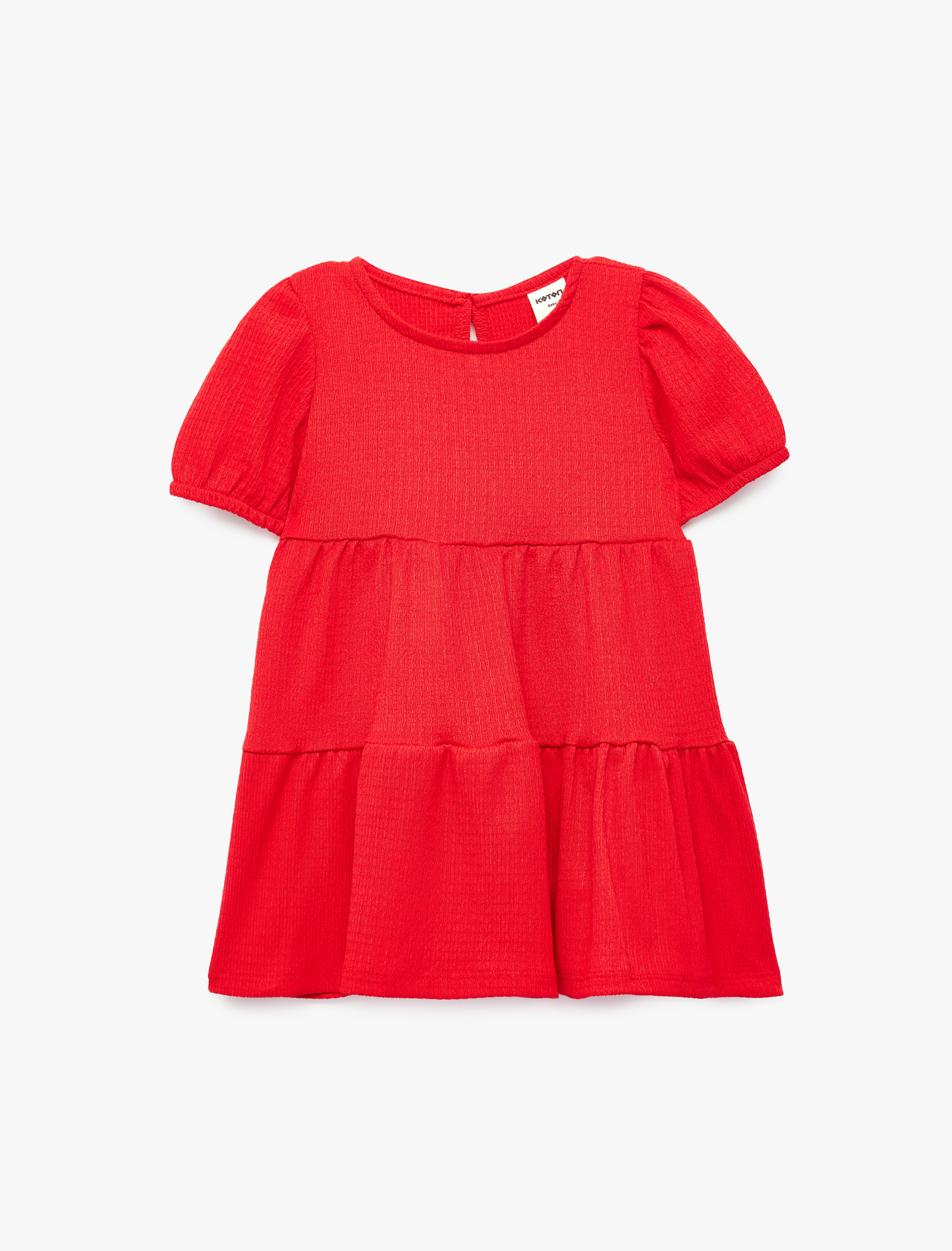  Kız Bebek Bisiklet Yaka Kat Detaylı Balon Kollu Elbise