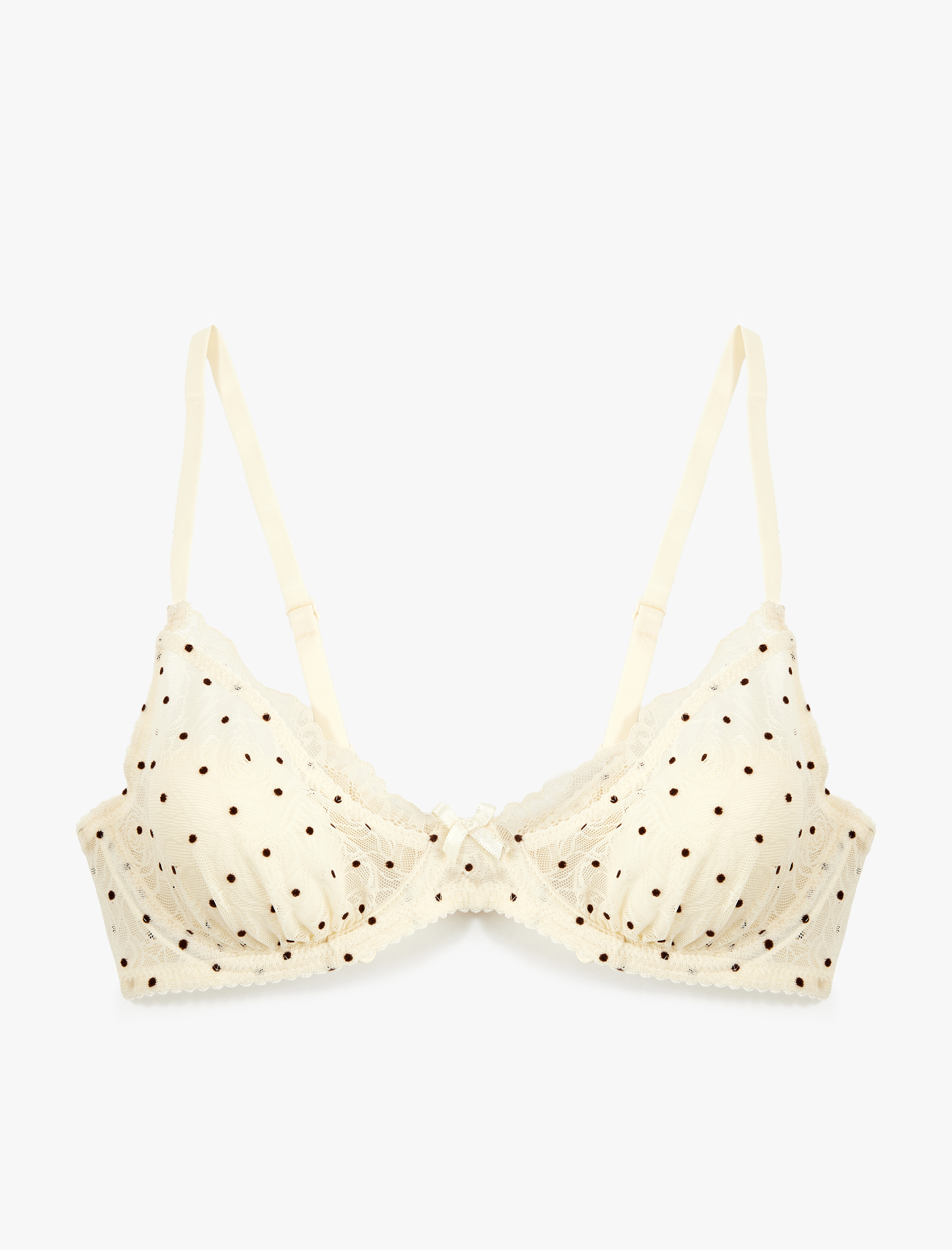   Rahat Kalıp Dolgusuz Fiyonk Detaylı Puantiyeli Balenli Tül Sütyen