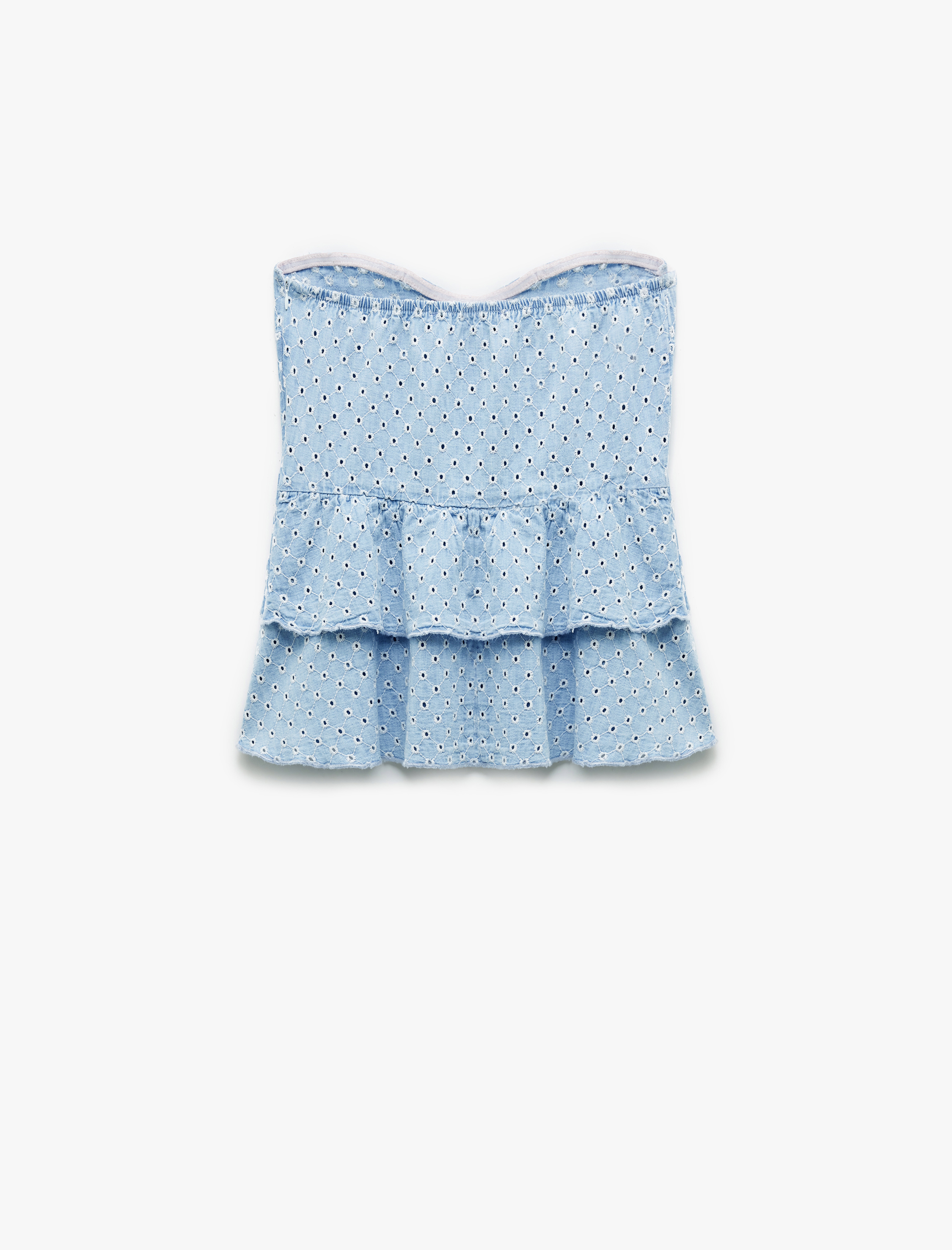   Pamuklu Kalp Yaka Volan Detaylı Kolsuz Denim Atlet