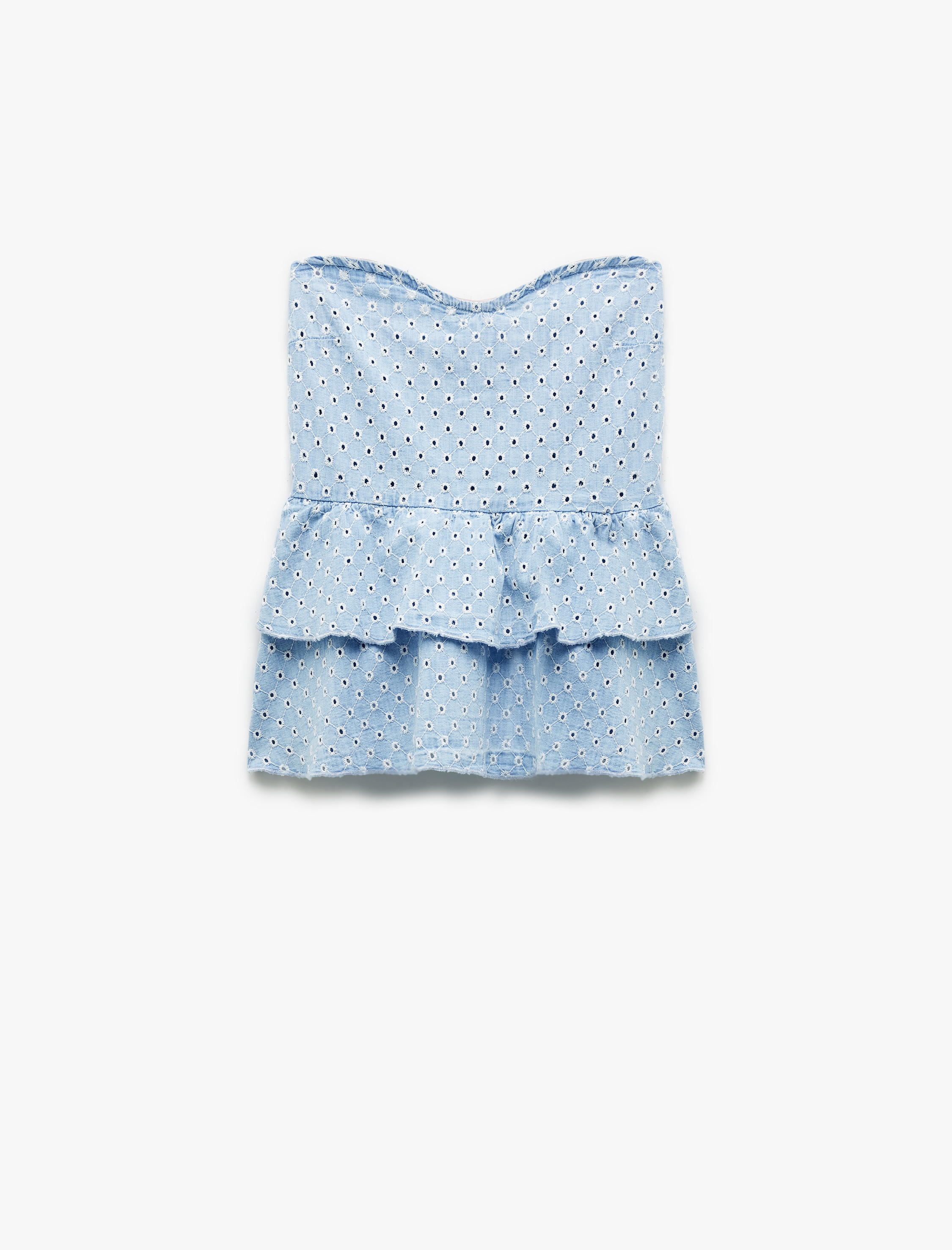   Pamuklu Kalp Yaka Volan Detaylı Kolsuz Denim Atlet