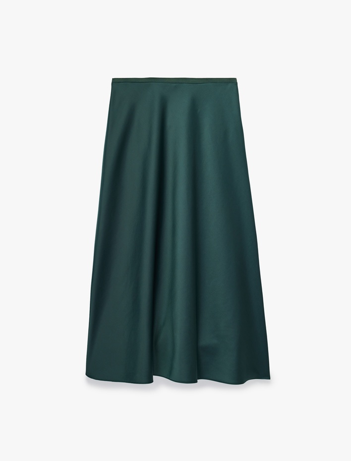  Beli Lastikli Balık Kesim Midi Saten Etek