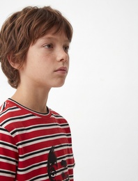 Kısa Kollu Bisiklet Yaka Çizgili Atatürk Baskılı Tişört