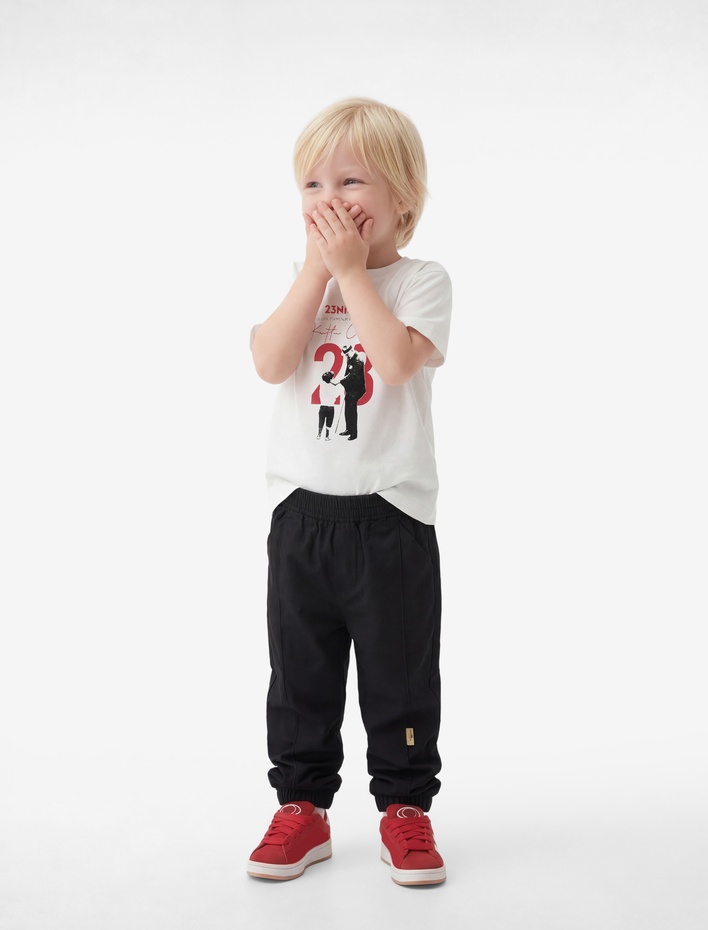 Erkek Bebek Kısa Kollu Bisiklet Yaka Oversize Pamuklu Atatürk Baskılı Tişört