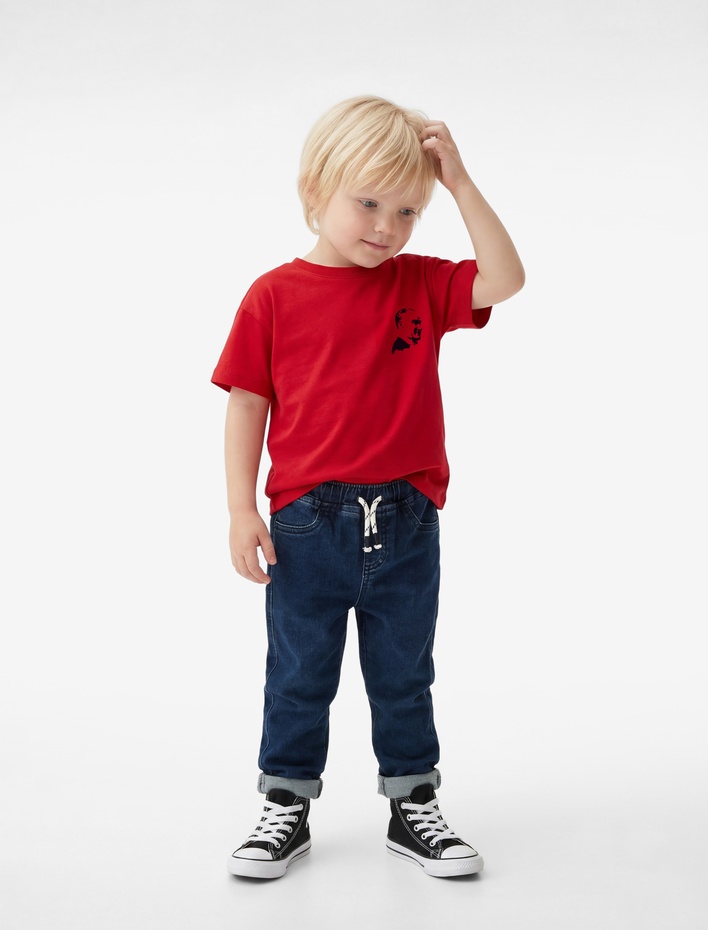 Erkek Bebek Pamuklu Oversize Kısa Kollu Bisiklet Yaka Atatürk Baskılı Tişört