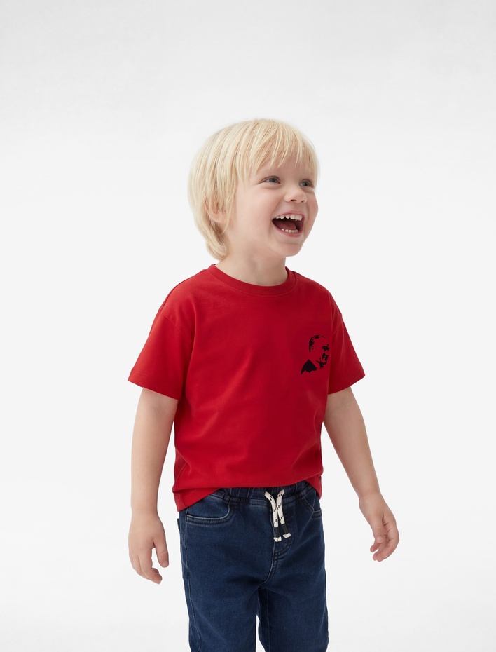 Erkek Bebek Pamuklu Oversize Kısa Kollu Bisiklet Yaka Atatürk Baskılı Tişört