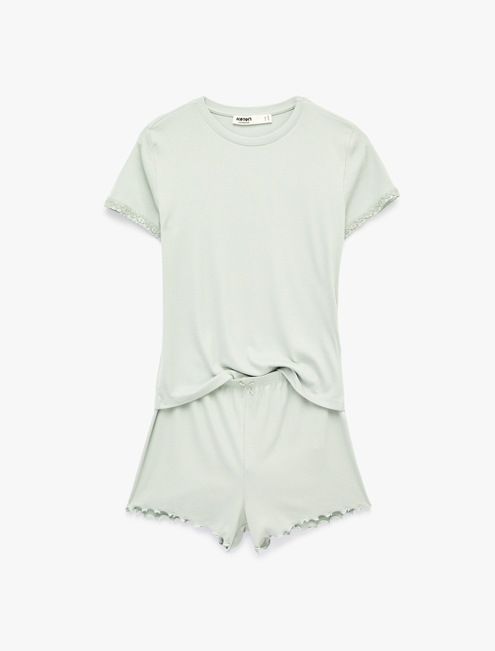  Kısa Kollu Bisiklet Yaka Şortlu Pijama Takımı