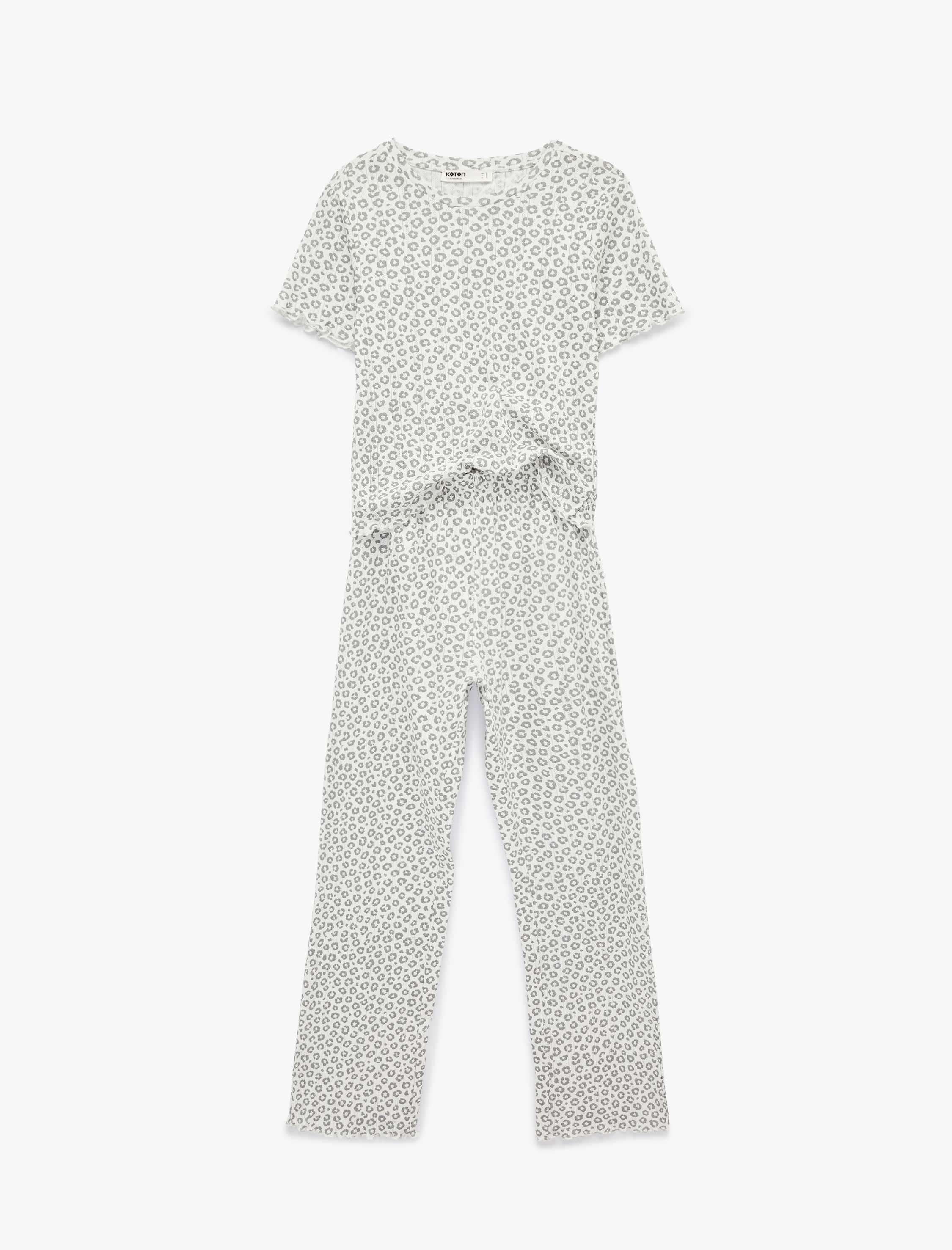   Pamuklu Kısa Kollu Bisiklet Yaka Leopar Desenli Pijama Takımı