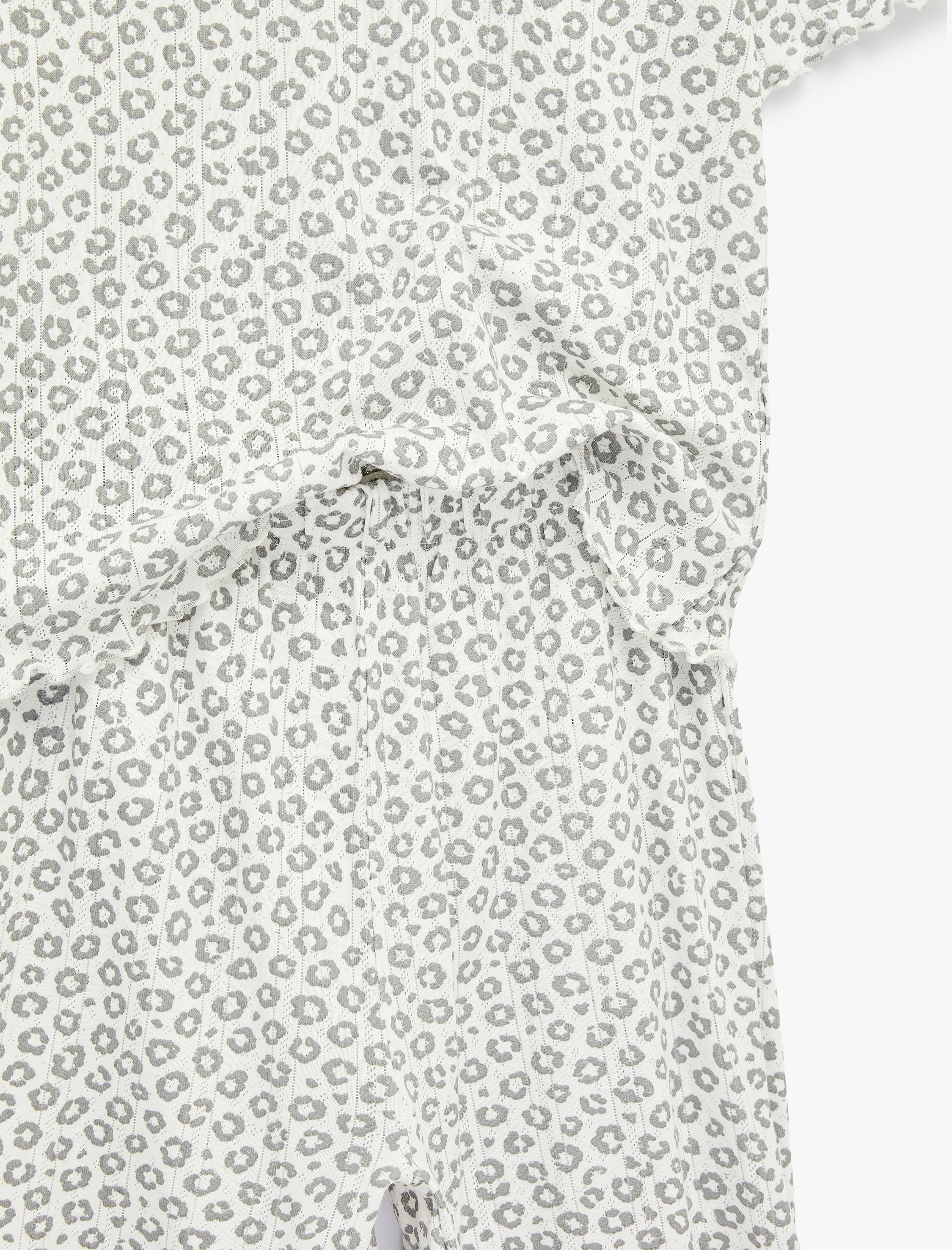   Pamuklu Kısa Kollu Bisiklet Yaka Leopar Desenli Pijama Takımı