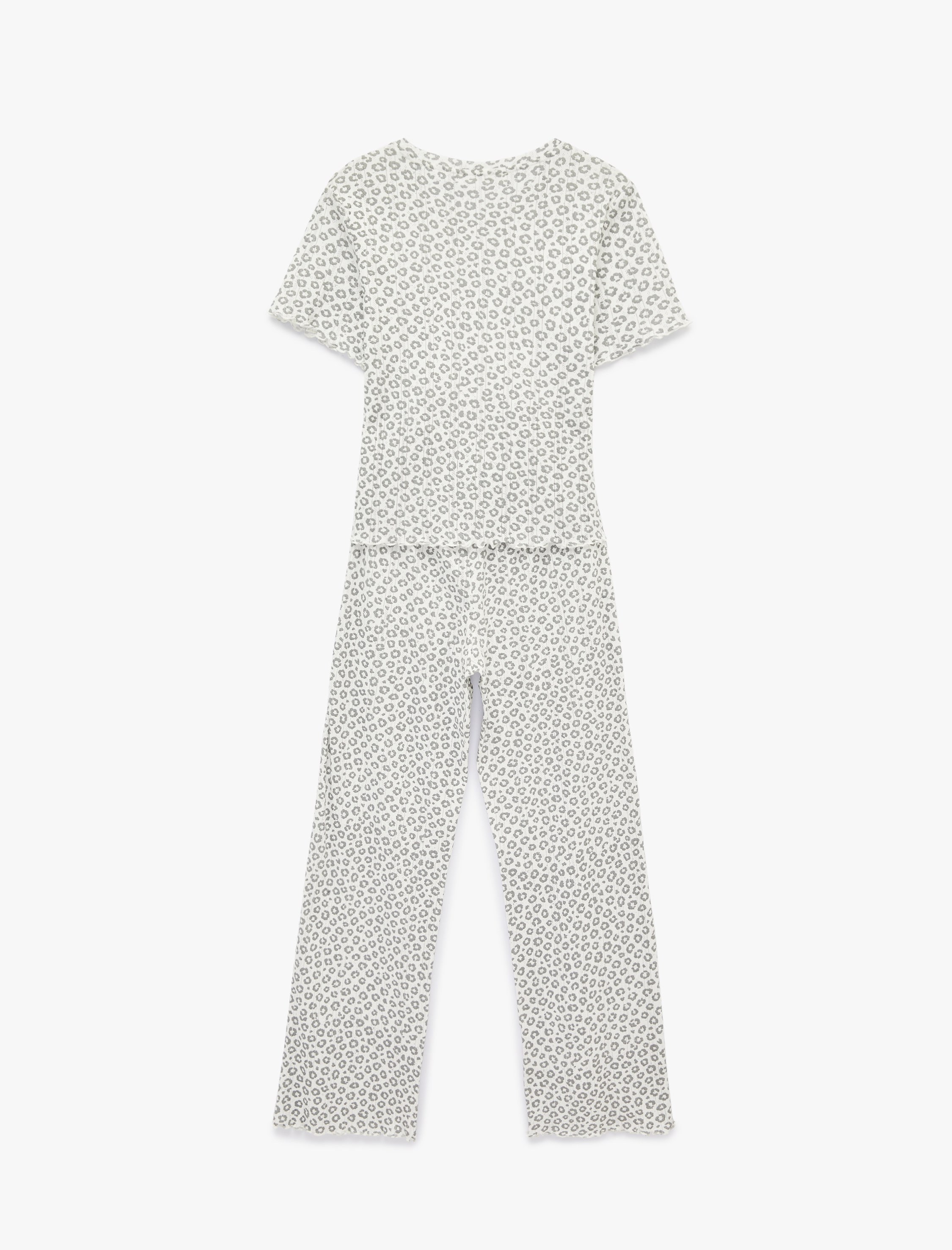   Pamuklu Kısa Kollu Bisiklet Yaka Leopar Desenli Pijama Takımı