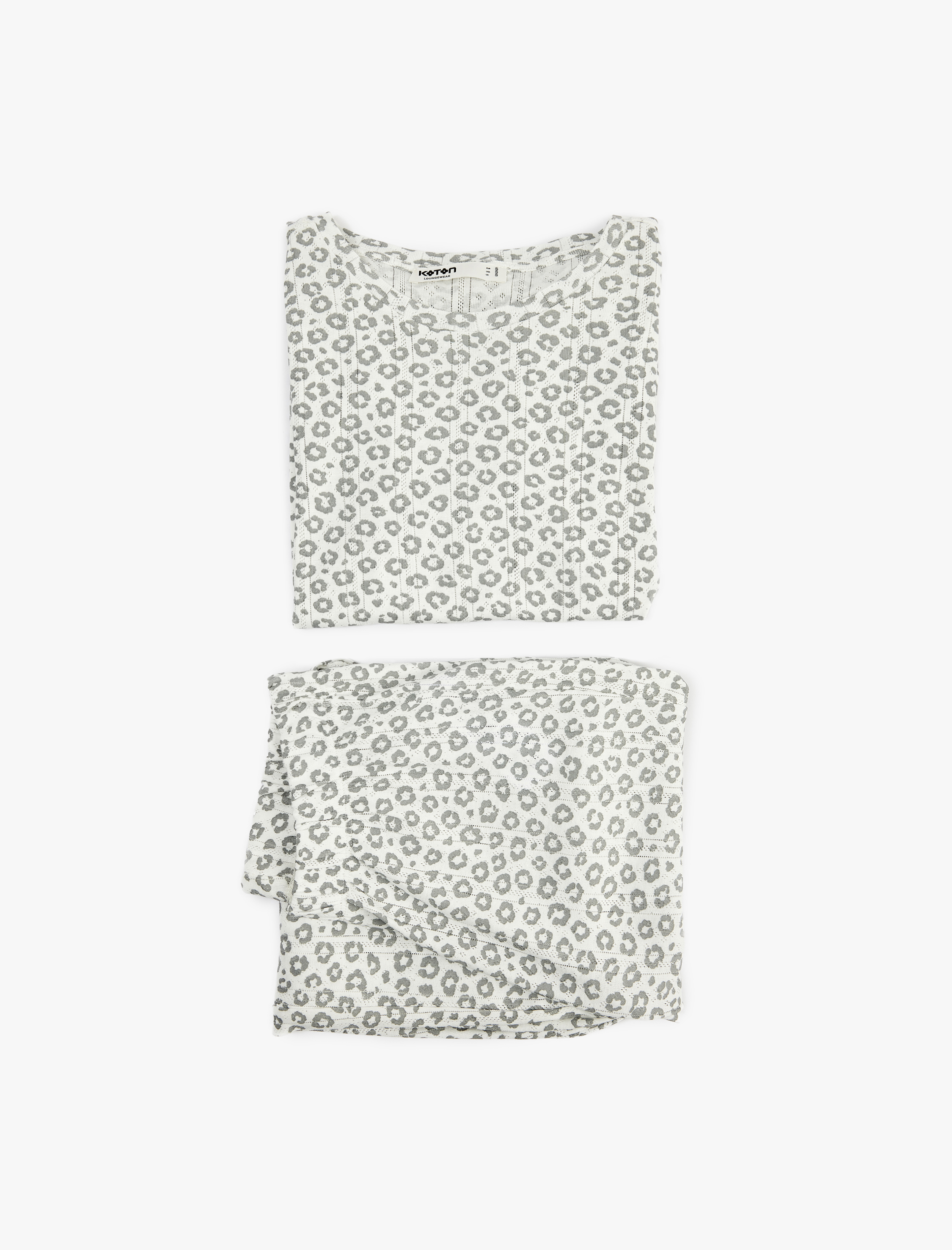   Pamuklu Kısa Kollu Bisiklet Yaka Leopar Desenli Pijama Takımı