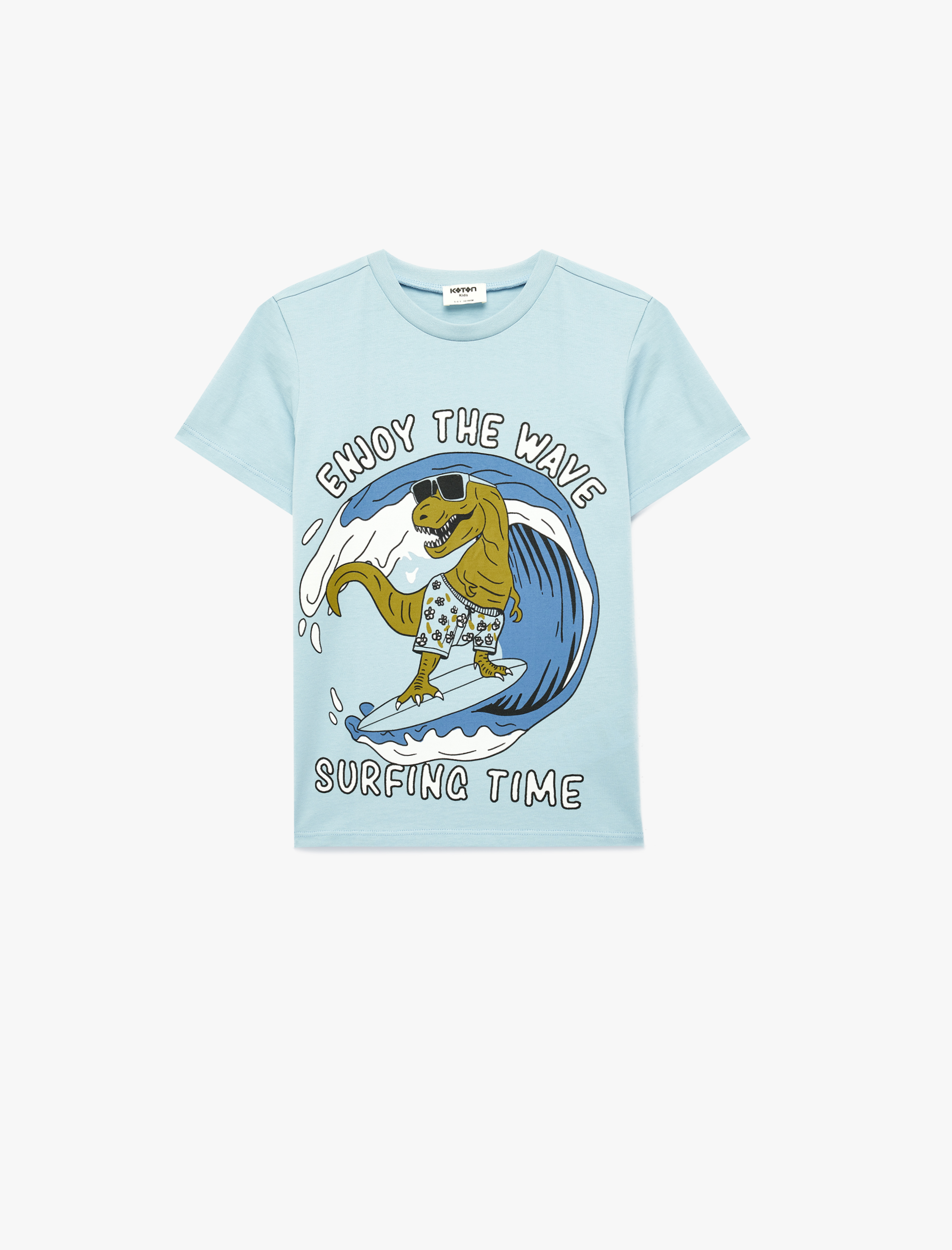  Erkek Çocuk Dinozor Baskılı Kısa Kollu Bisiklet Yaka Pamuklu Tişört