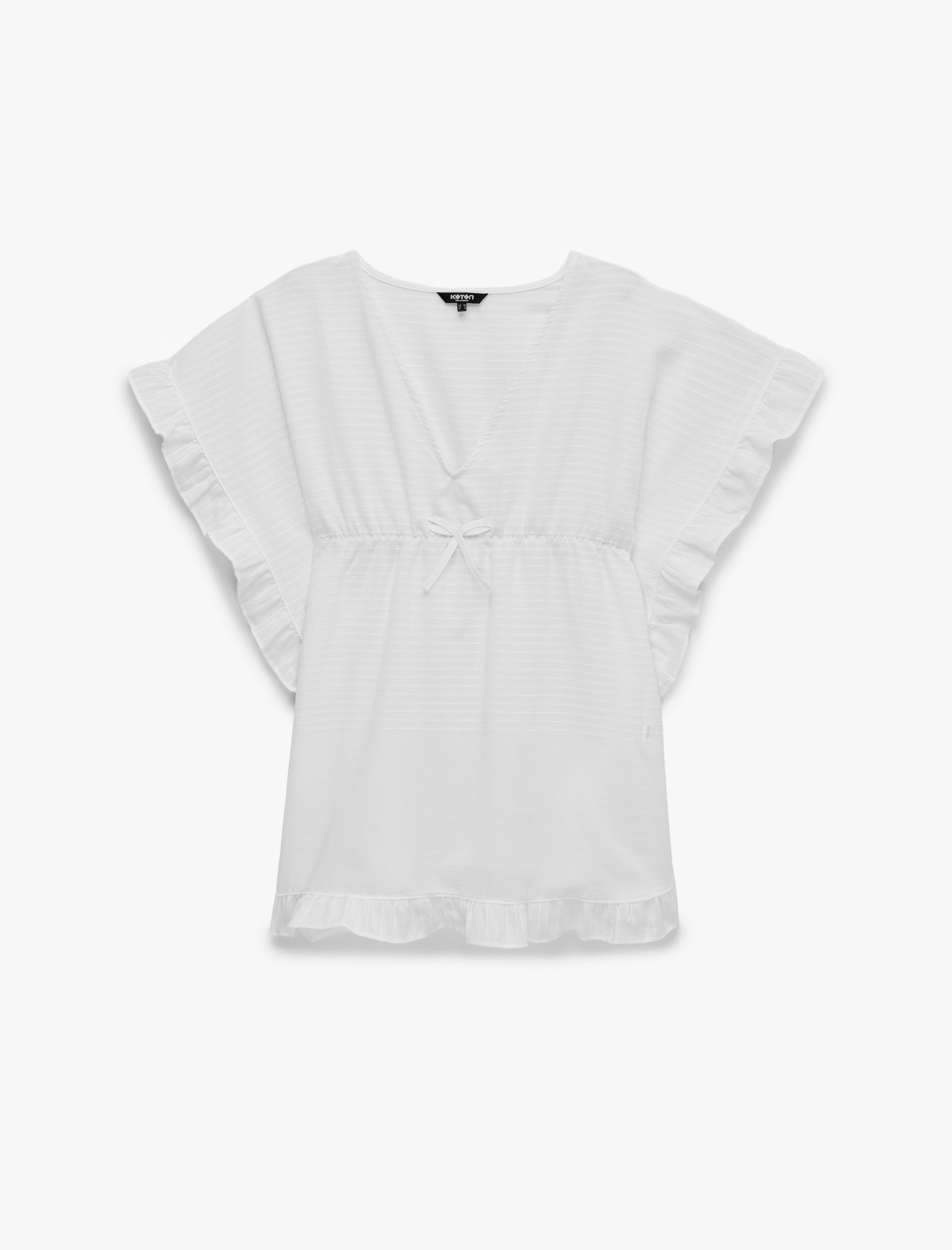   Pamuklu Oversize Fırfırlı Mini Plaj Elbisesi