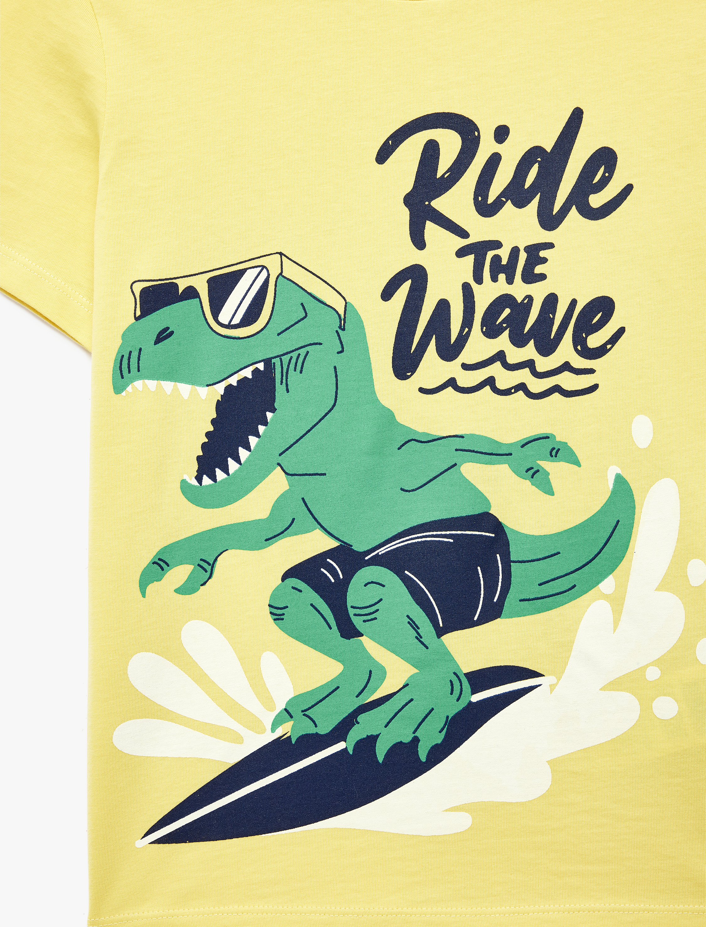  Erkek Çocuk Dinozor Baskılı Bisiklet Yaka Kısa Kollu Pamuklu Tişört
