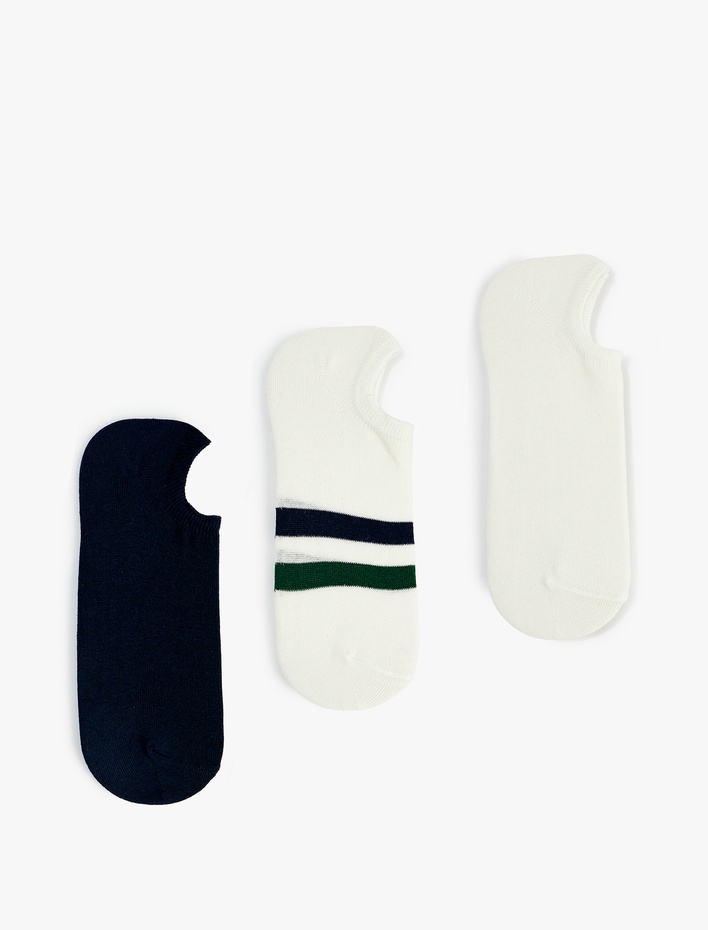 Erkek 3'lü Çizgili Pamuklu Görünmez Çorap Seti