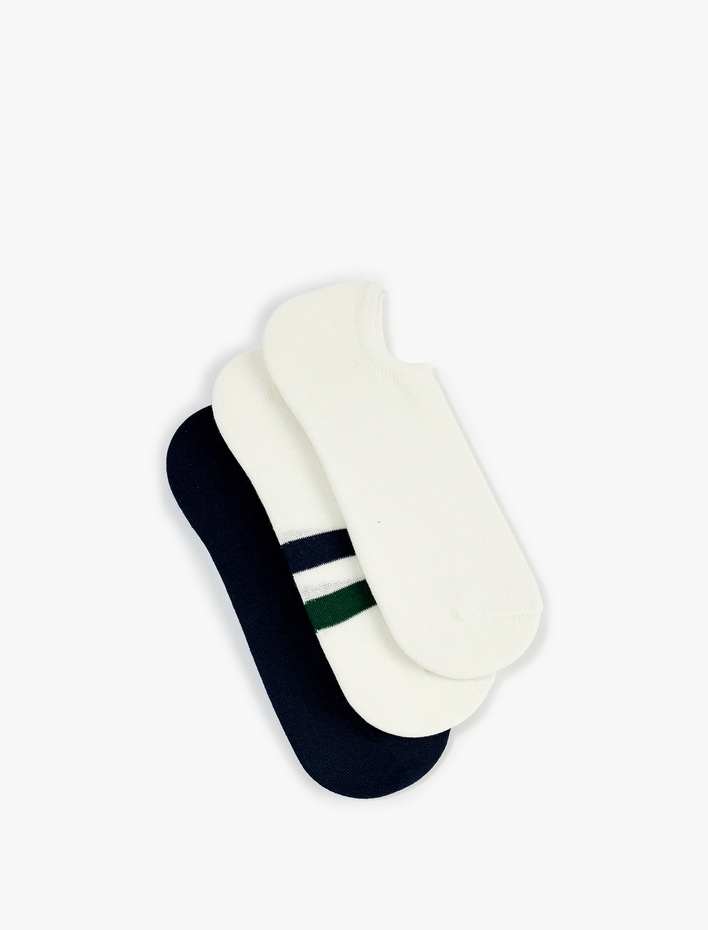 Erkek 3'lü Çizgili Pamuklu Görünmez Çorap Seti