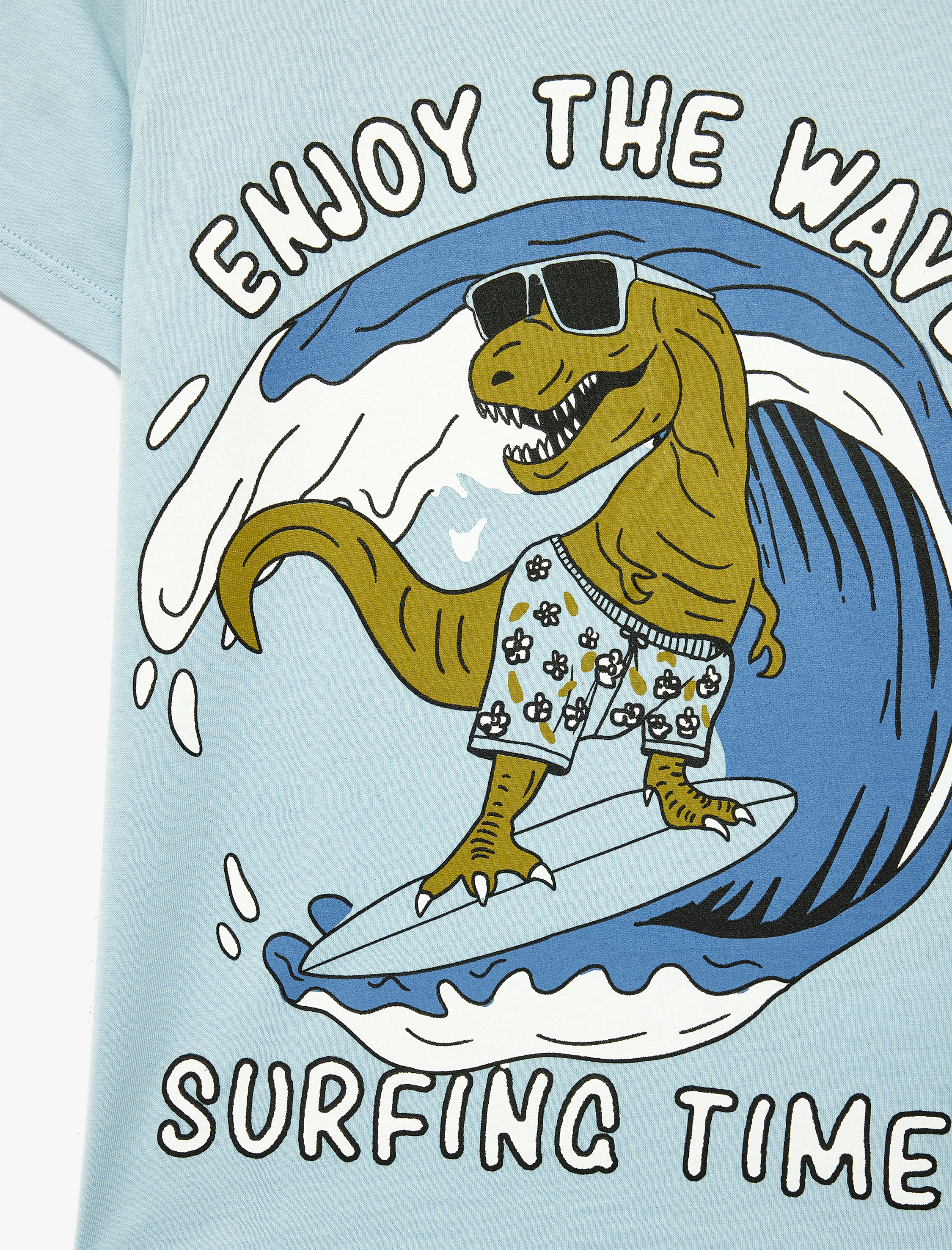  Erkek Çocuk Dinozor Baskılı Kısa Kollu Bisiklet Yaka Pamuklu Tişört