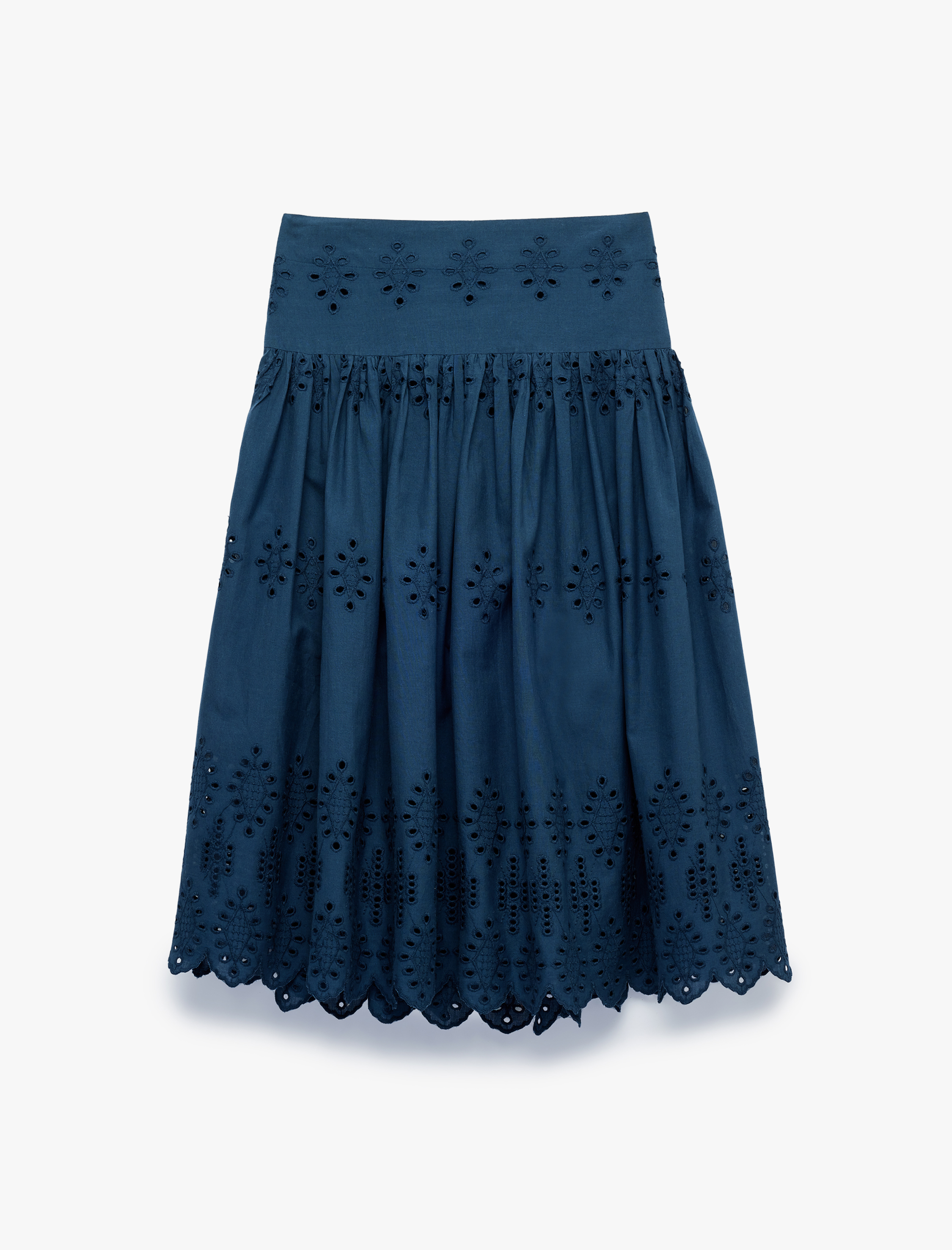  Kız Çocuk Beli Lastikli Brodeli Pamuklu Bol Kesim Midi Etek