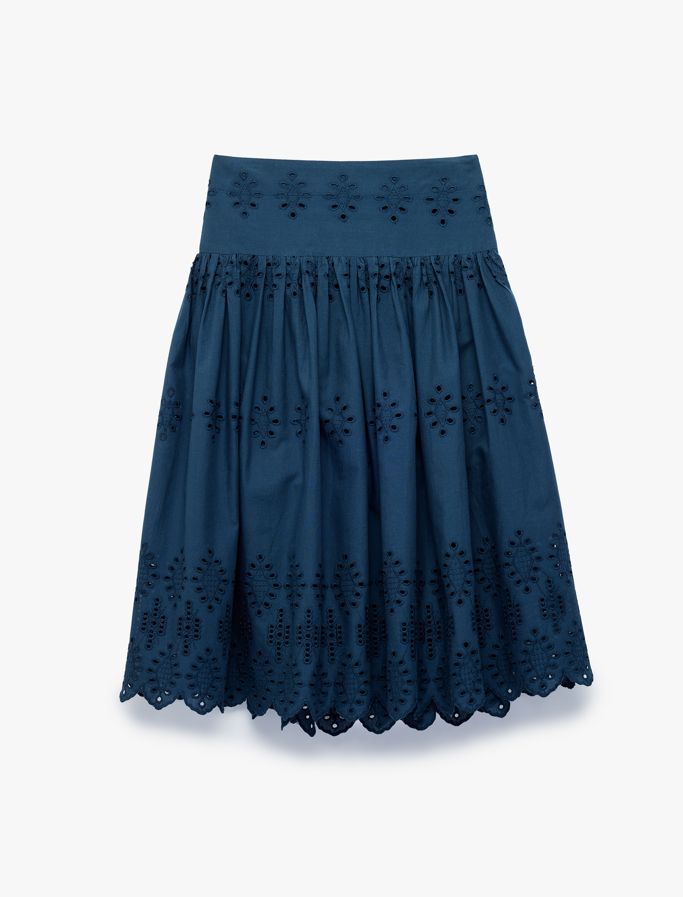  Kız Çocuk Beli Lastikli Brodeli Pamuklu Bol Kesim Midi Etek