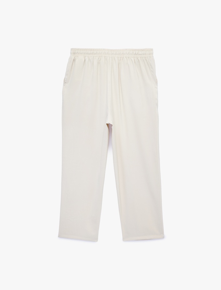  Rahat Kalıp Fiyonklu Bağcıklı Yüksek Bel Viskon Jogger Pantolon