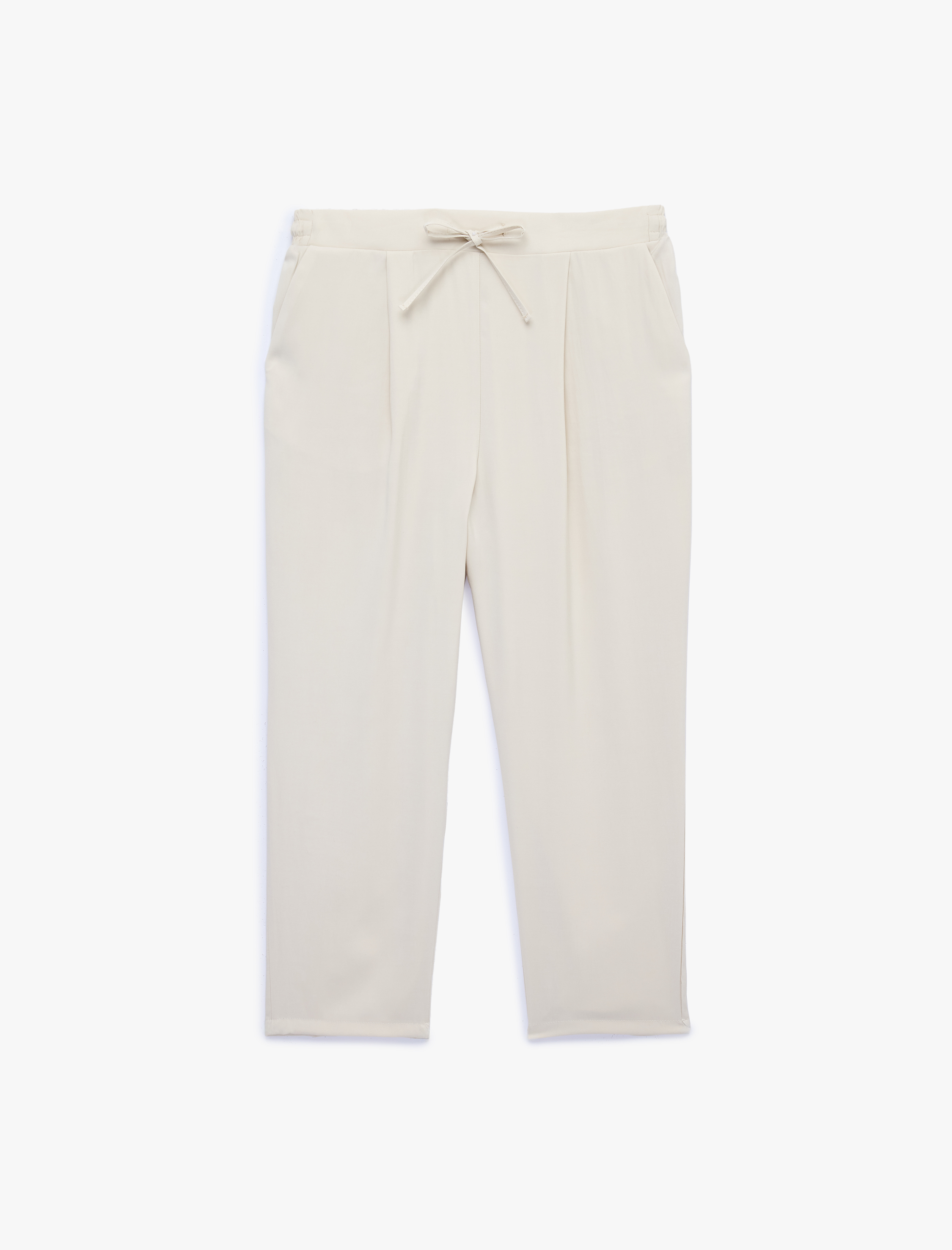   Rahat Kalıp Fiyonklu Bağcıklı Yüksek Bel Viskon Jogger Pantolon