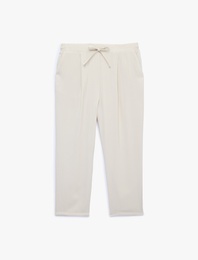 Rahat Kalıp Fiyonklu Bağcıklı Yüksek Bel Viskon Jogger Pantolon