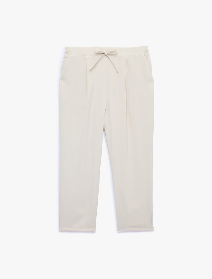  Rahat Kalıp Fiyonklu Bağcıklı Yüksek Bel Viskon Jogger Pantolon