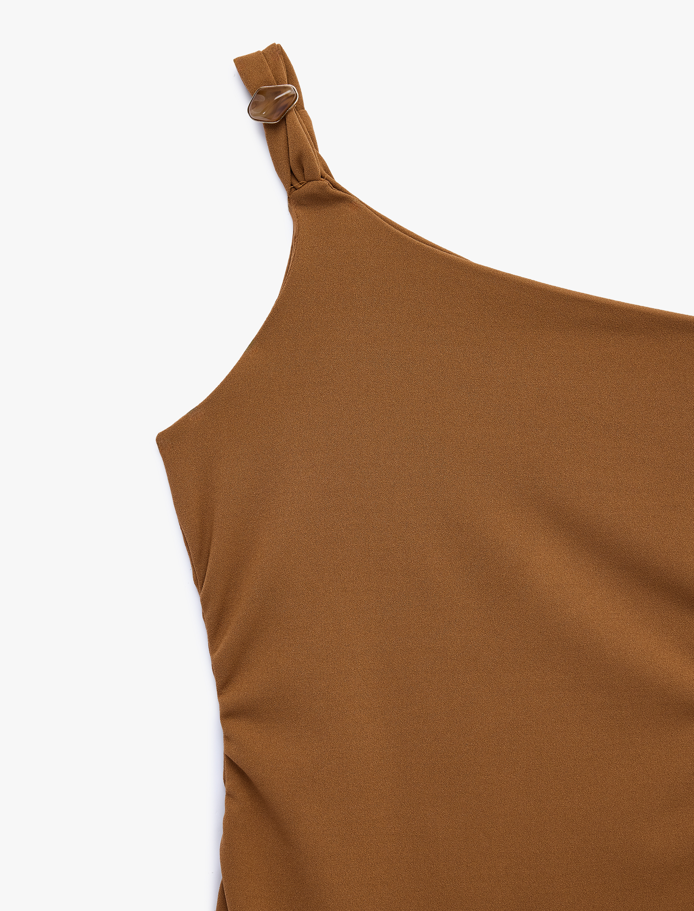   Slim Fit Aksesuar Detaylı Drapeli Midi Boy Tek Omuz Kalem Elbise