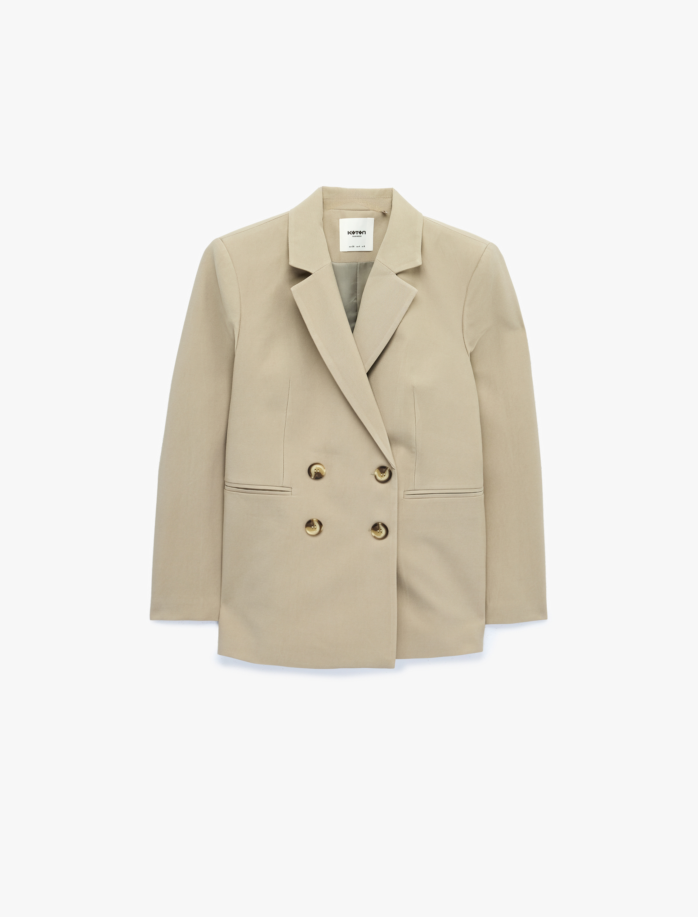   Viskon Düğmeli Cep Detaylı Uzun Kollu Kruvaze Yaka Blazer Ceket