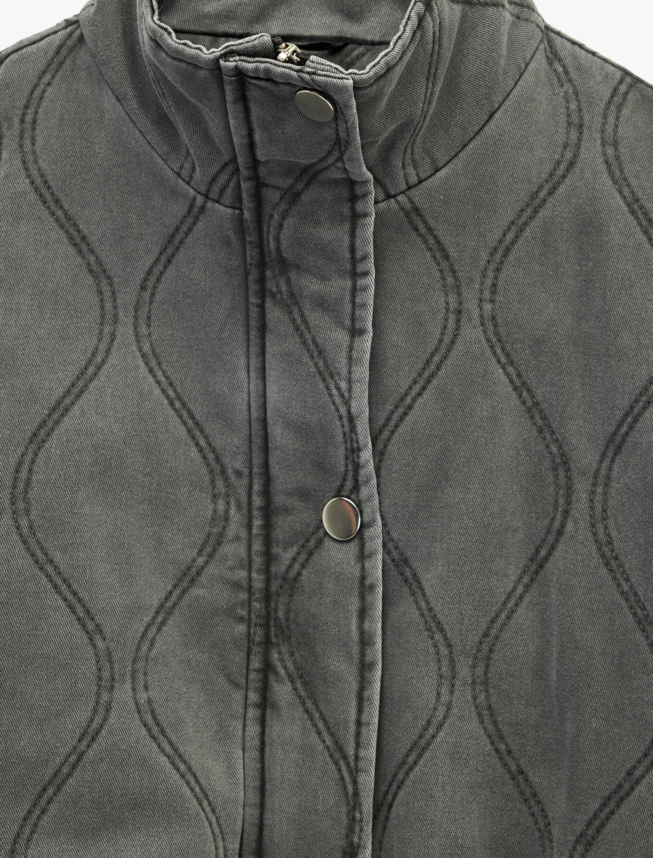   Cepli Yıkamalı Uzun Kollu Dik Yaka Fermuarlı Kapitoneli Ceket