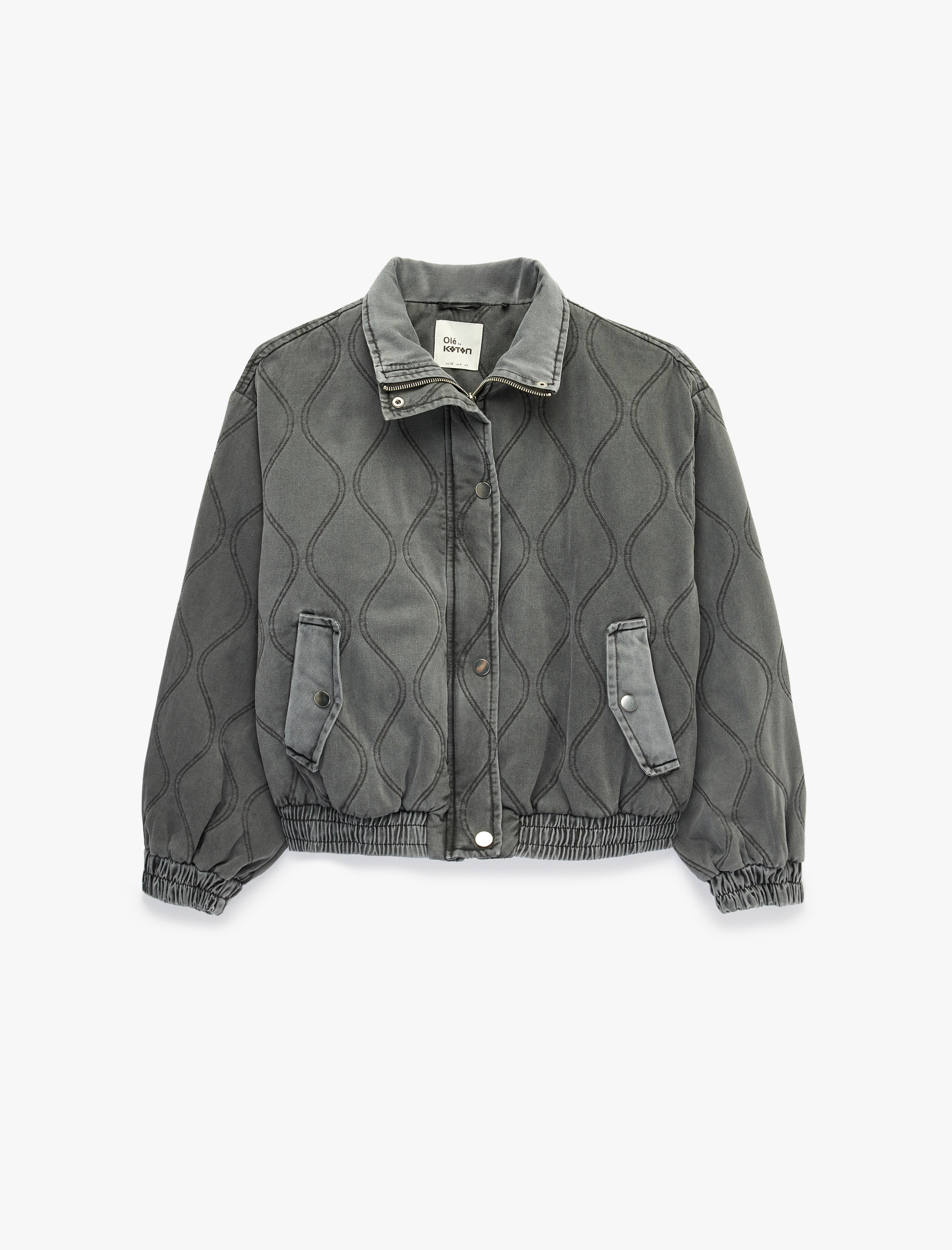   Cepli Yıkamalı Uzun Kollu Dik Yaka Fermuarlı Kapitoneli Ceket