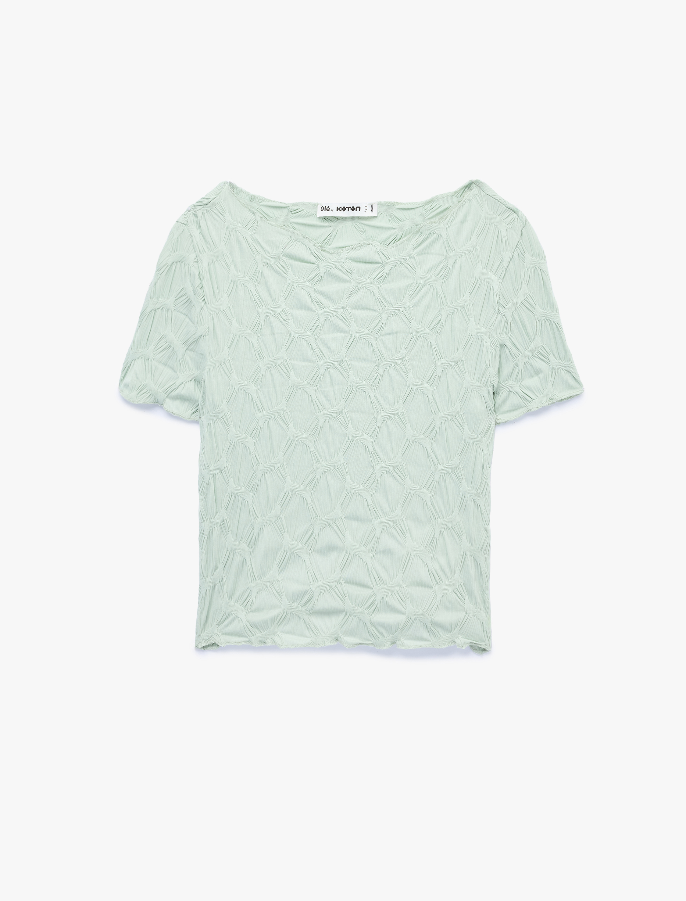   Bürümcük Kumaş Slim Fit Kısa Kollu Kayık Yaka Crop Tişört