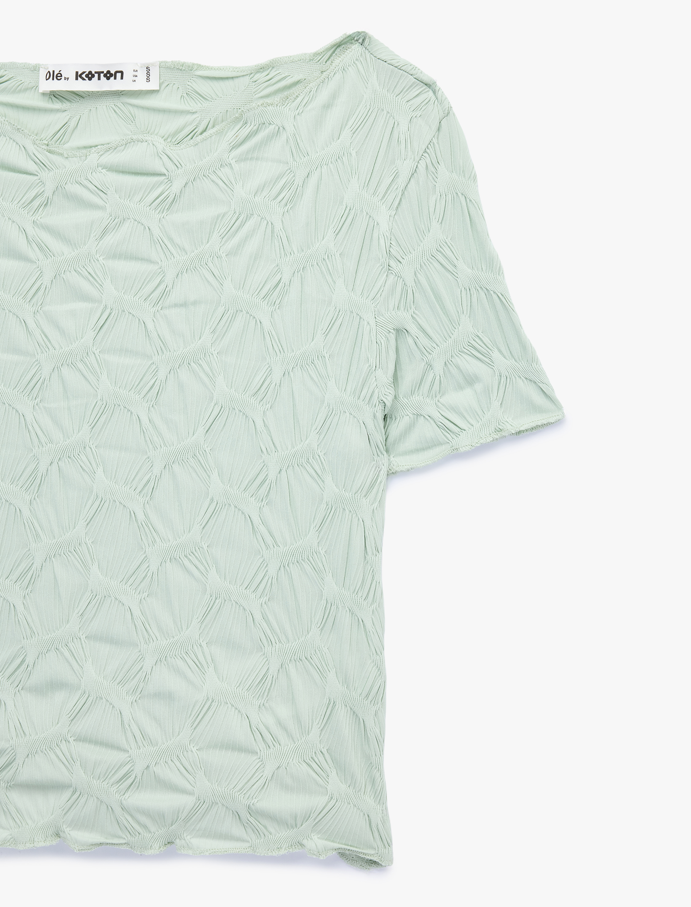   Bürümcük Kumaş Slim Fit Kısa Kollu Kayık Yaka Crop Tişört