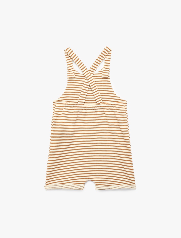 Erkek Bebek Pamuklu Kaplan Baskılı Çizgili Askılı Tulum