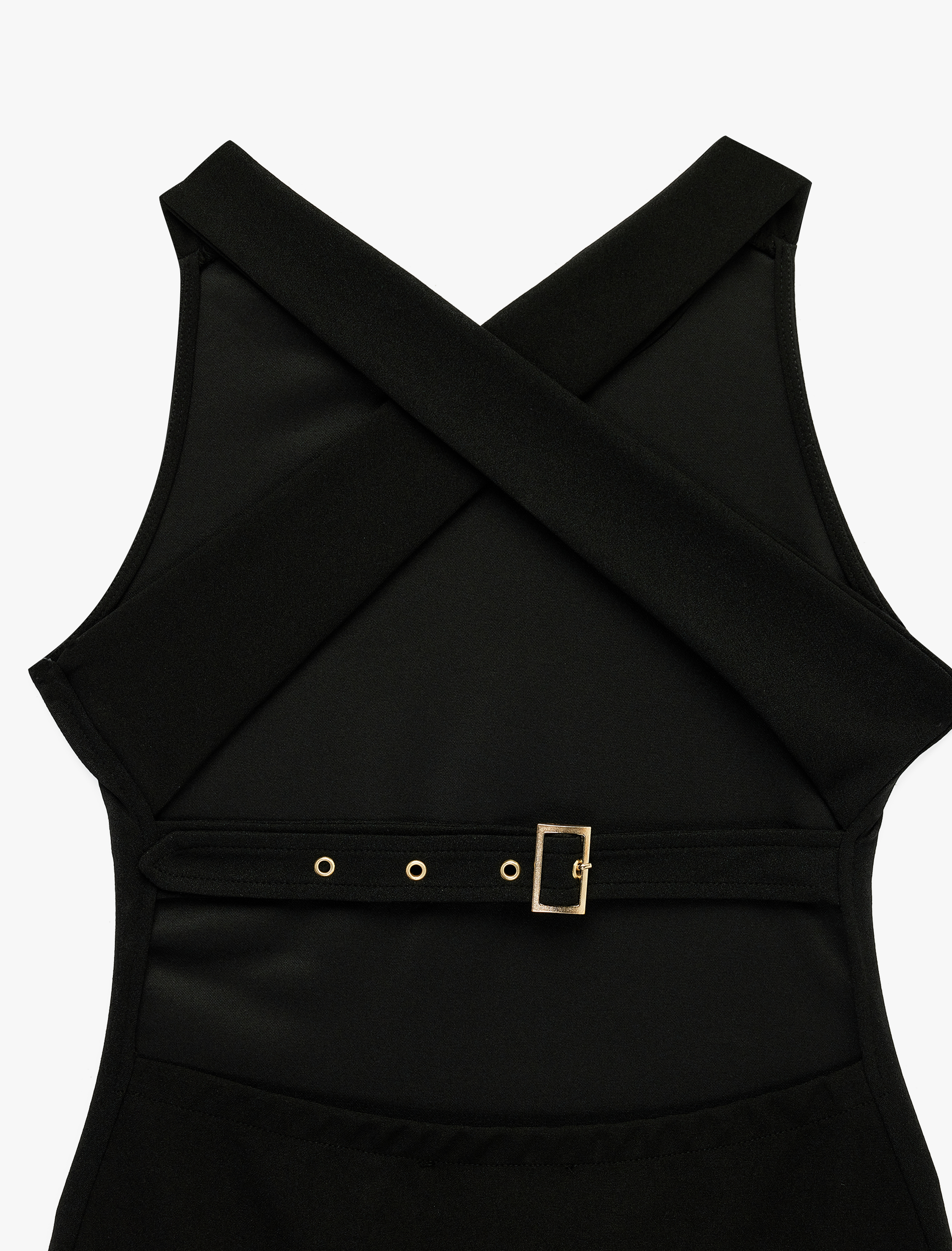   Krep Scuba Kumaş Arkası Çapraz Askılı Sırt Dekolteli Midi Elbise