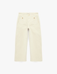 Yüksek Bel Pamuklu Cep Detaylı Geniş Kısa Paça Pantolon - Culotte Jeans