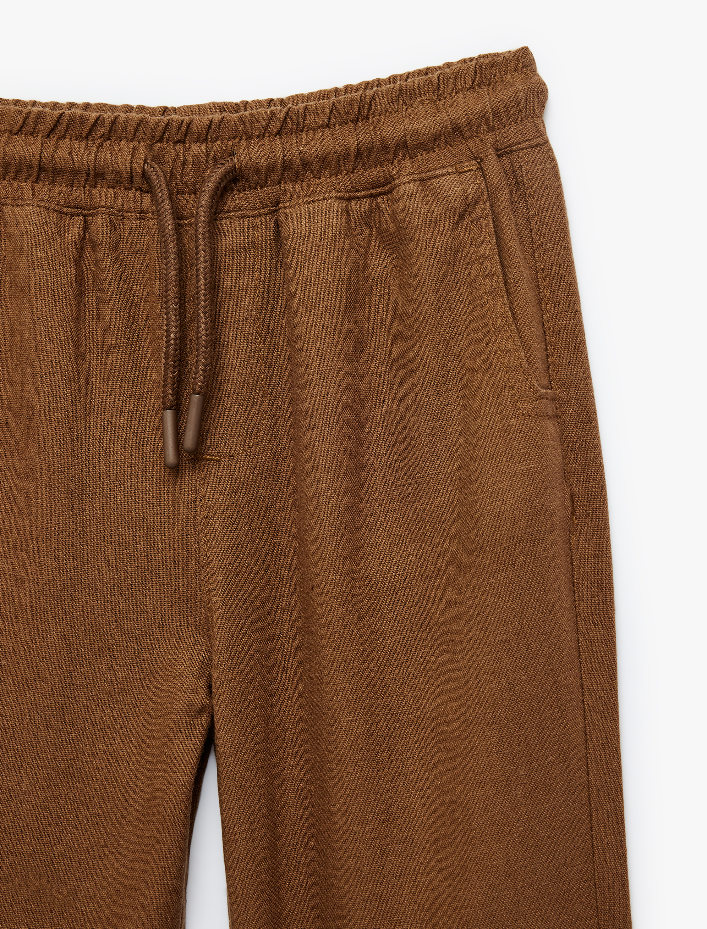  Erkek Bebek Keten ve Viskon Karışımlı Beli Bağlamalı Rahat Kesim Basic Pantolon