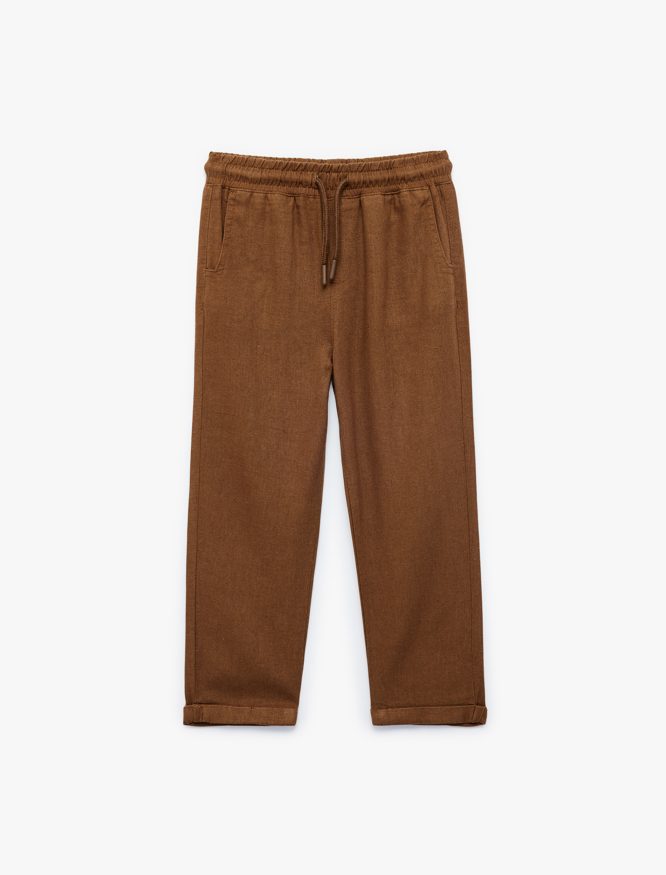  Erkek Bebek Keten ve Viskon Karışımlı Beli Bağlamalı Rahat Kesim Basic Pantolon