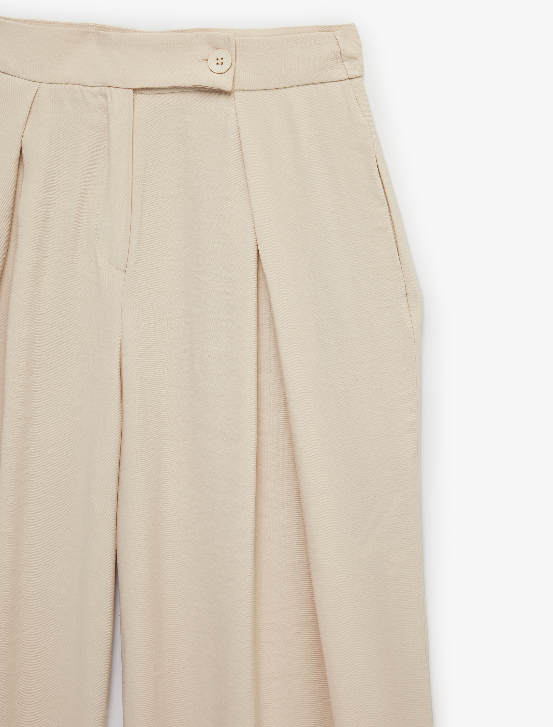   Normal Bel Modal Geniş Paça Pileli Pantolon