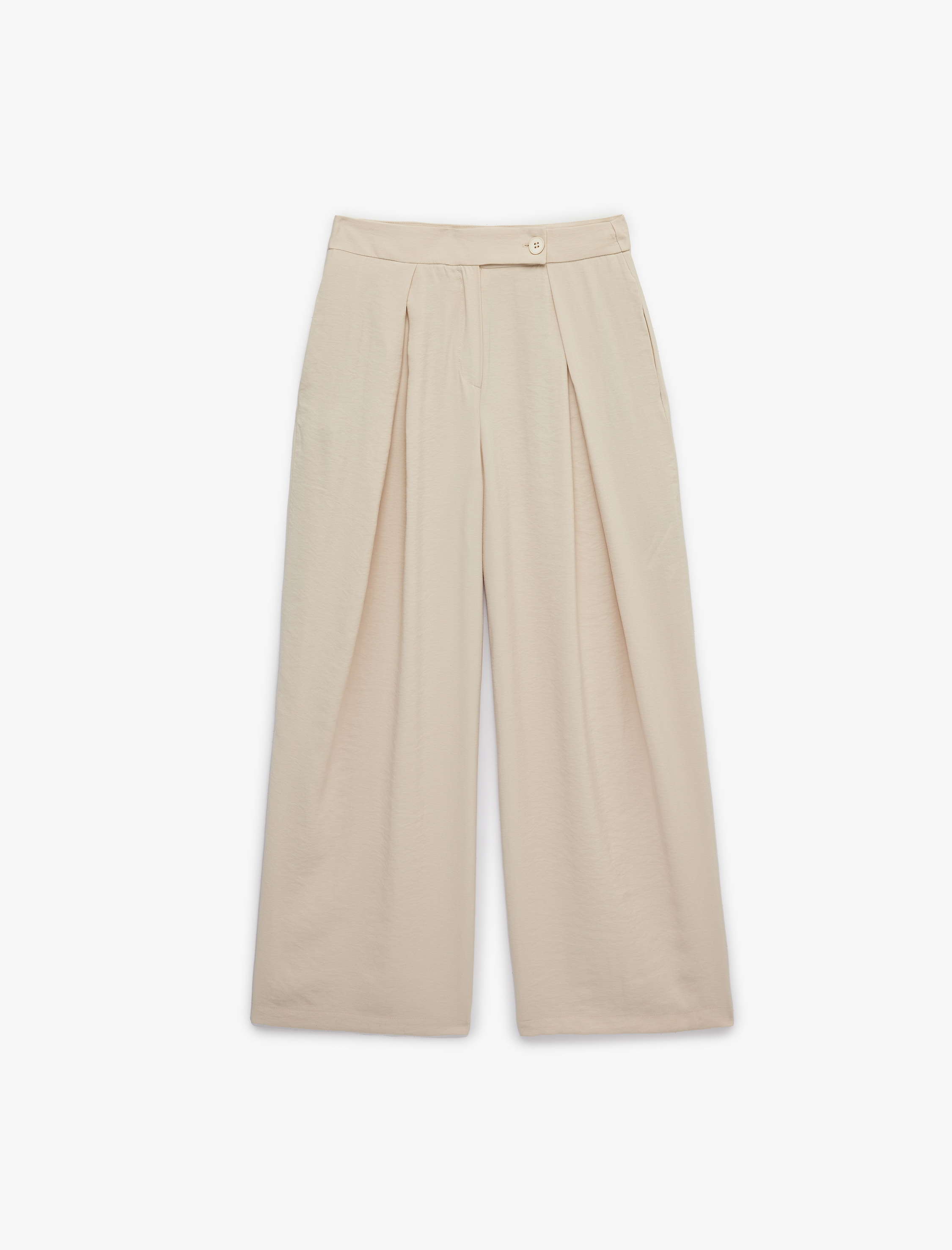   Normal Bel Modal Geniş Paça Pileli Pantolon