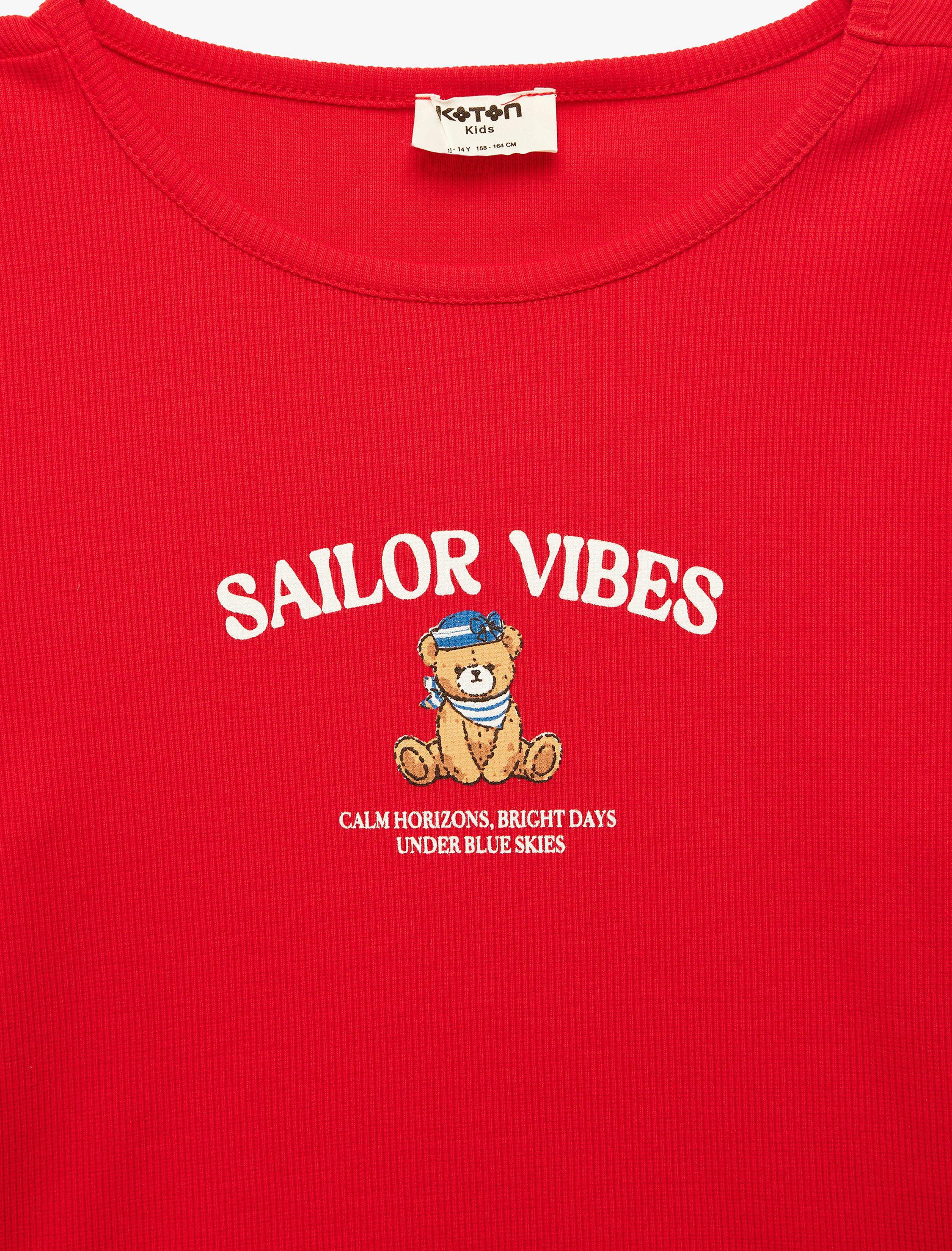  Kız Çocuk Ribanalı Kısa Kollu Bisiklet Yaka Baskılı Crop Tişört