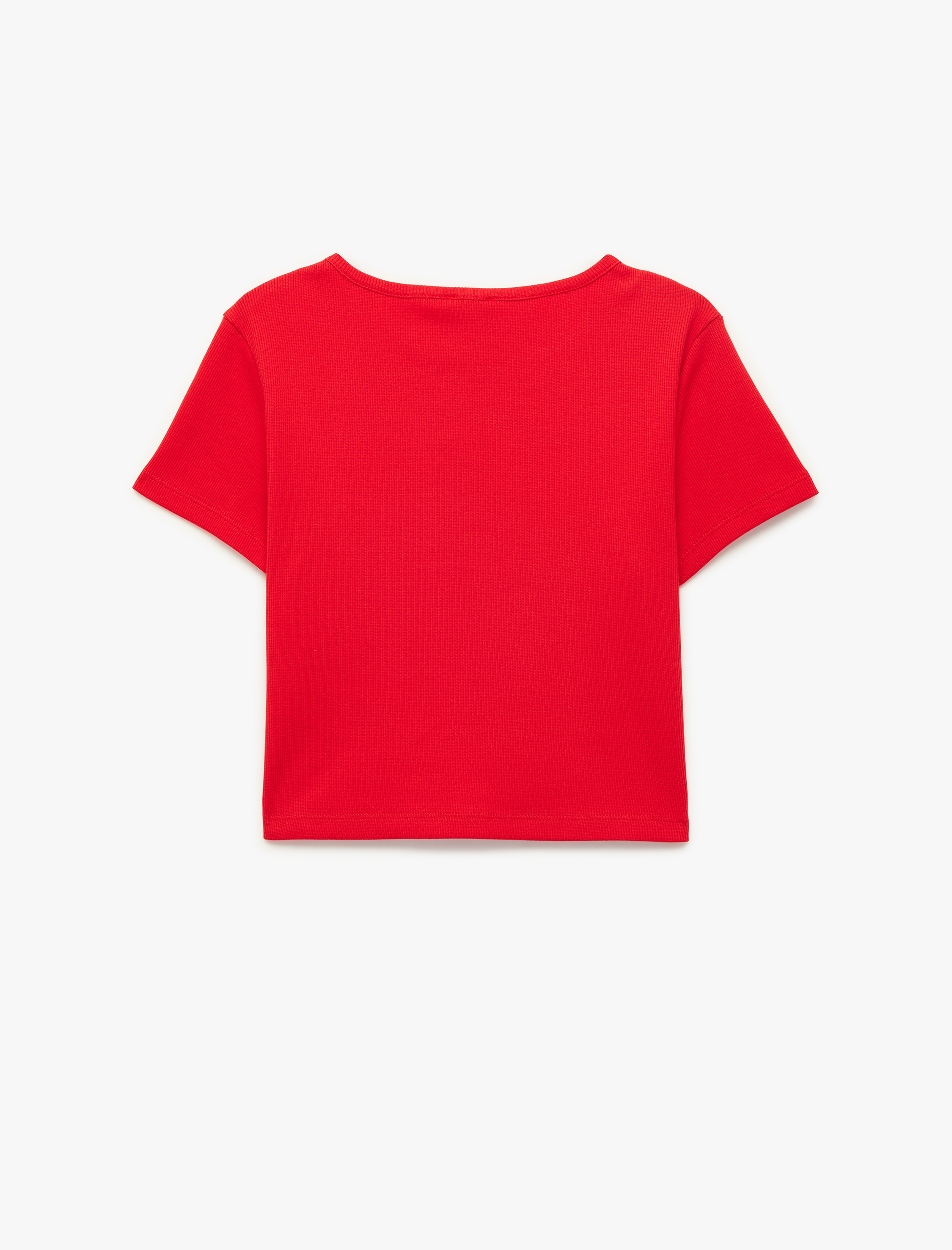  Kız Çocuk Ribanalı Kısa Kollu Bisiklet Yaka Baskılı Crop Tişört