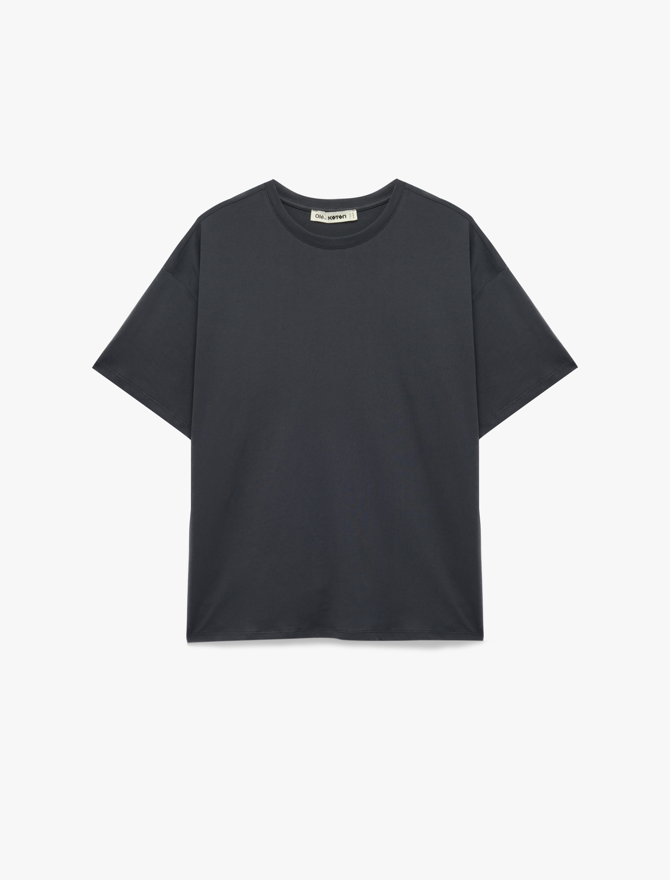   Rahat Kalıp Kısa Kollu Bisiklet Yaka Arkası Baskılı Taş Detaylı Tişört